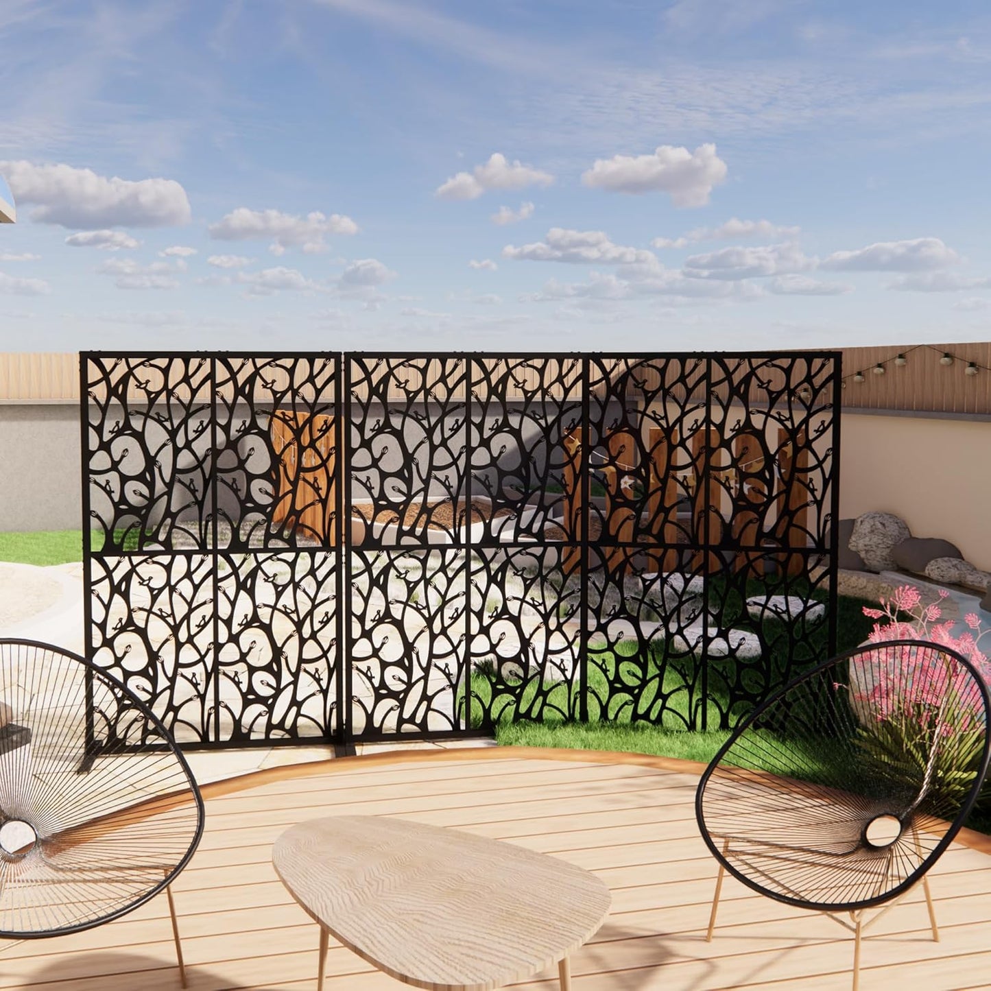 2 Pack Metal Privacy Screens 72" H Outdoor Privacy Screens Panels Outdoor and Indoor Bird Pattern Divider for Balcony Patio Garden Room Divider(Black,2 Pack)