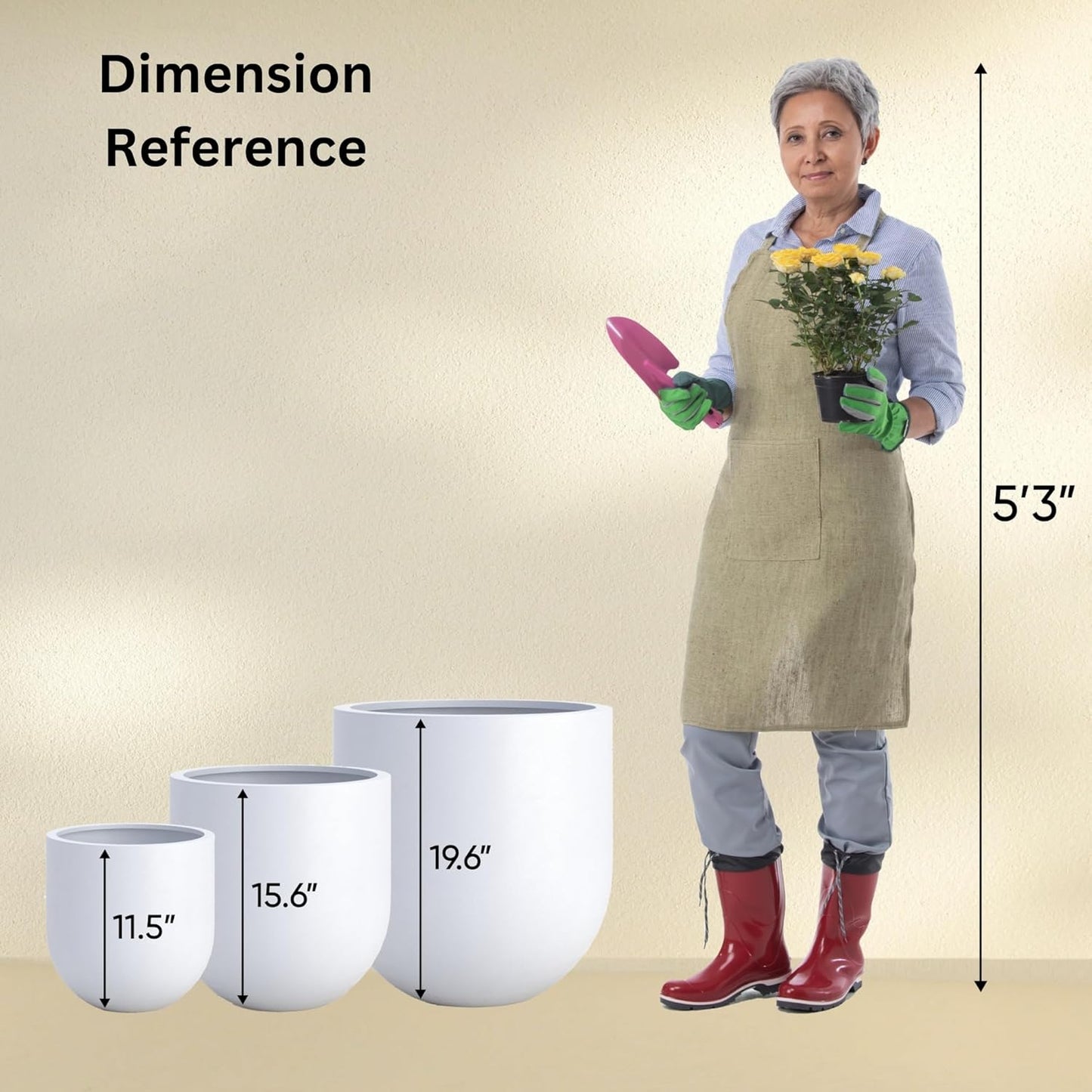 DTY Signature Mount Antero Lightweight and Durable Modern Fiberstone Bullet Shaped Planter Indoor & Outdoor Drainage Hole & Rubber Plug Weather Resistant, 20" H x 20" Dia, 16.9" Opening - Large, Black