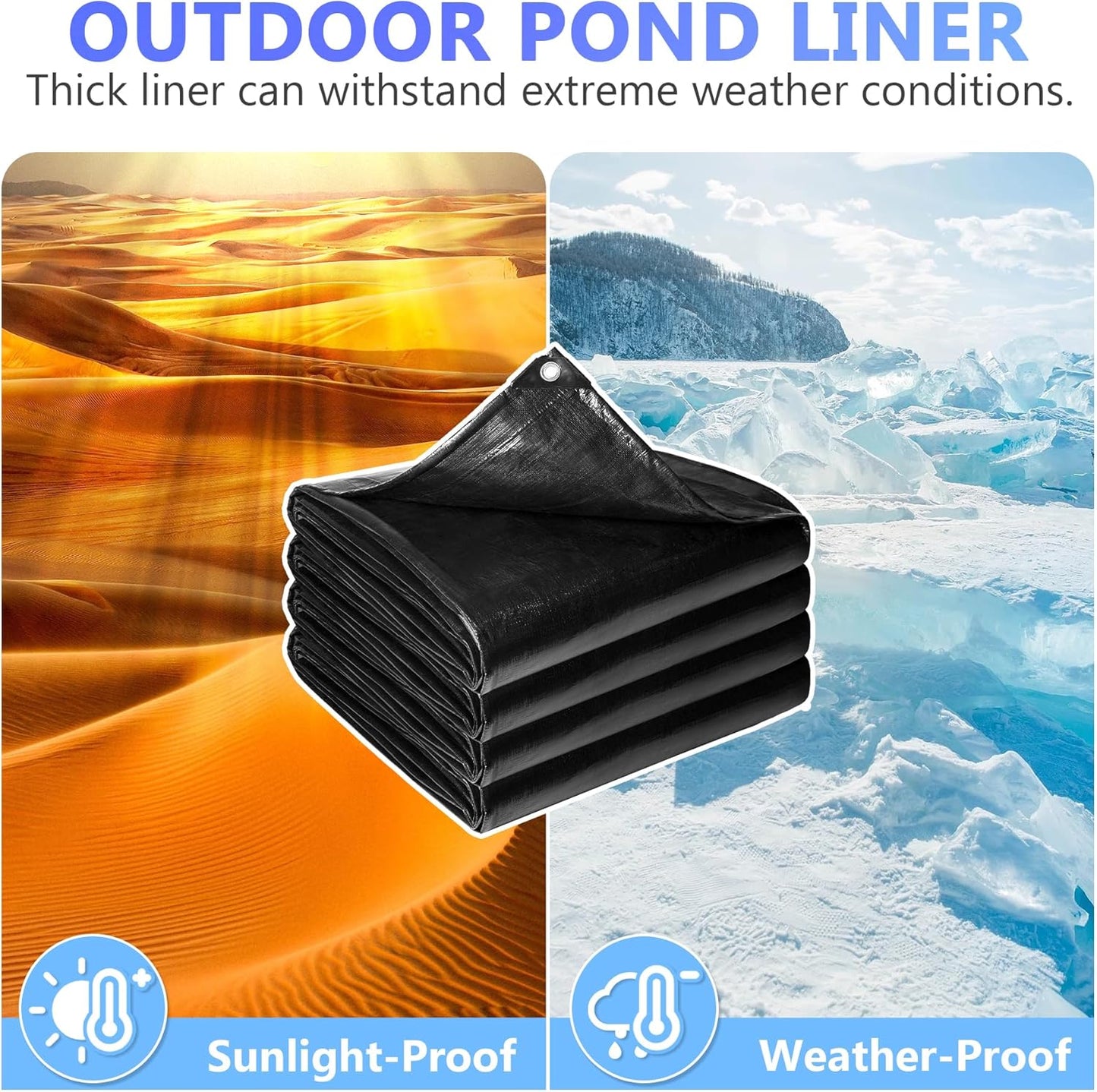 Reinforced PE Pond Liner 15 x 20 FT, 28 Mil Sun Resistant Preformed Pond Liner, Hemmed Edge with Buttonholes Liner for Outdoor Large Ponds, Fish/KOI/Duck Pond, Garden Waterfall, Waterscape, Black