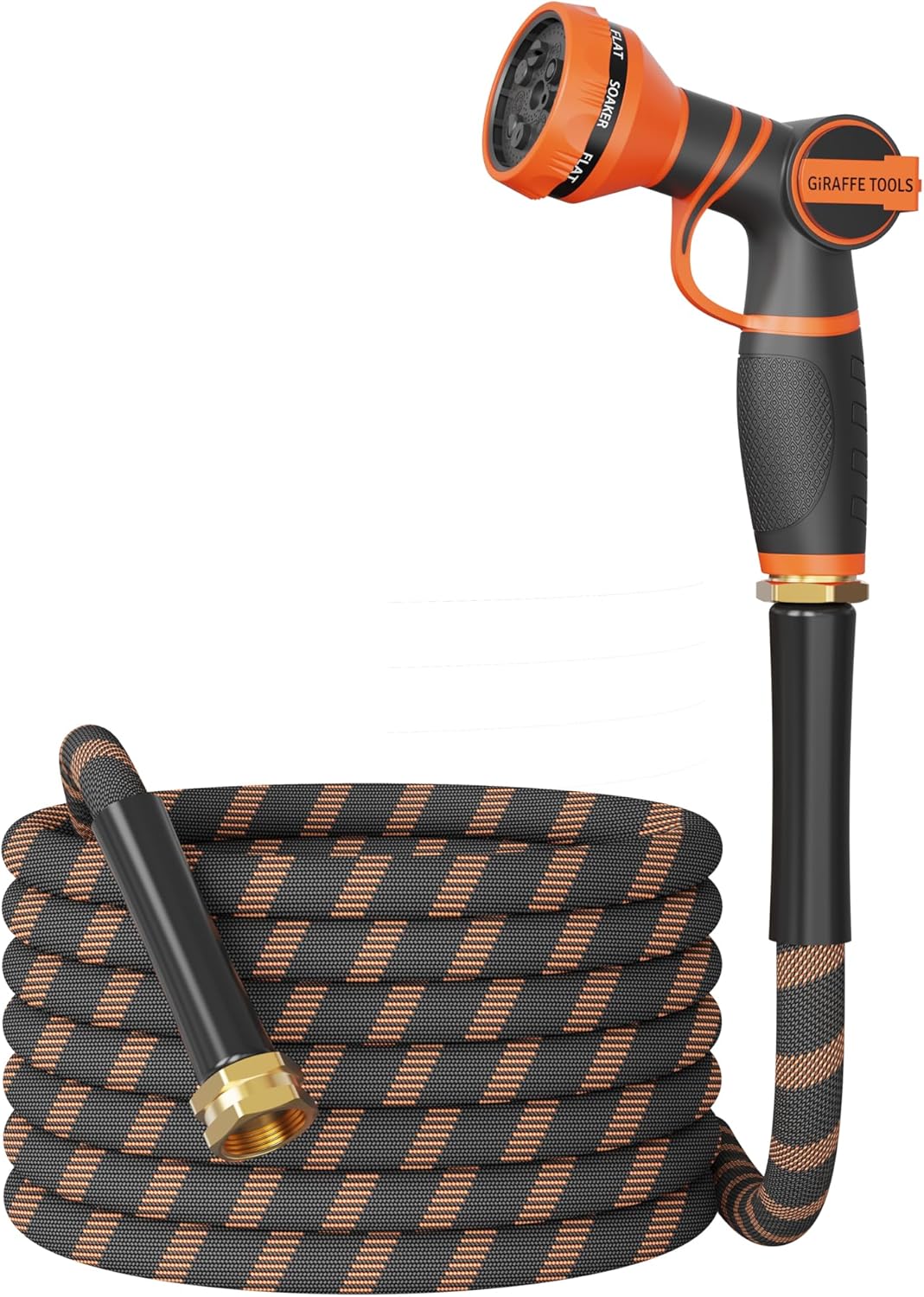 Giraffe Tools Garden Hose 25FT 1/2” Non-Expandable Lightweight Flexible Water Hoses Burst 600 psi with 9 Spray Function Nozzle Heavy Duty Hose