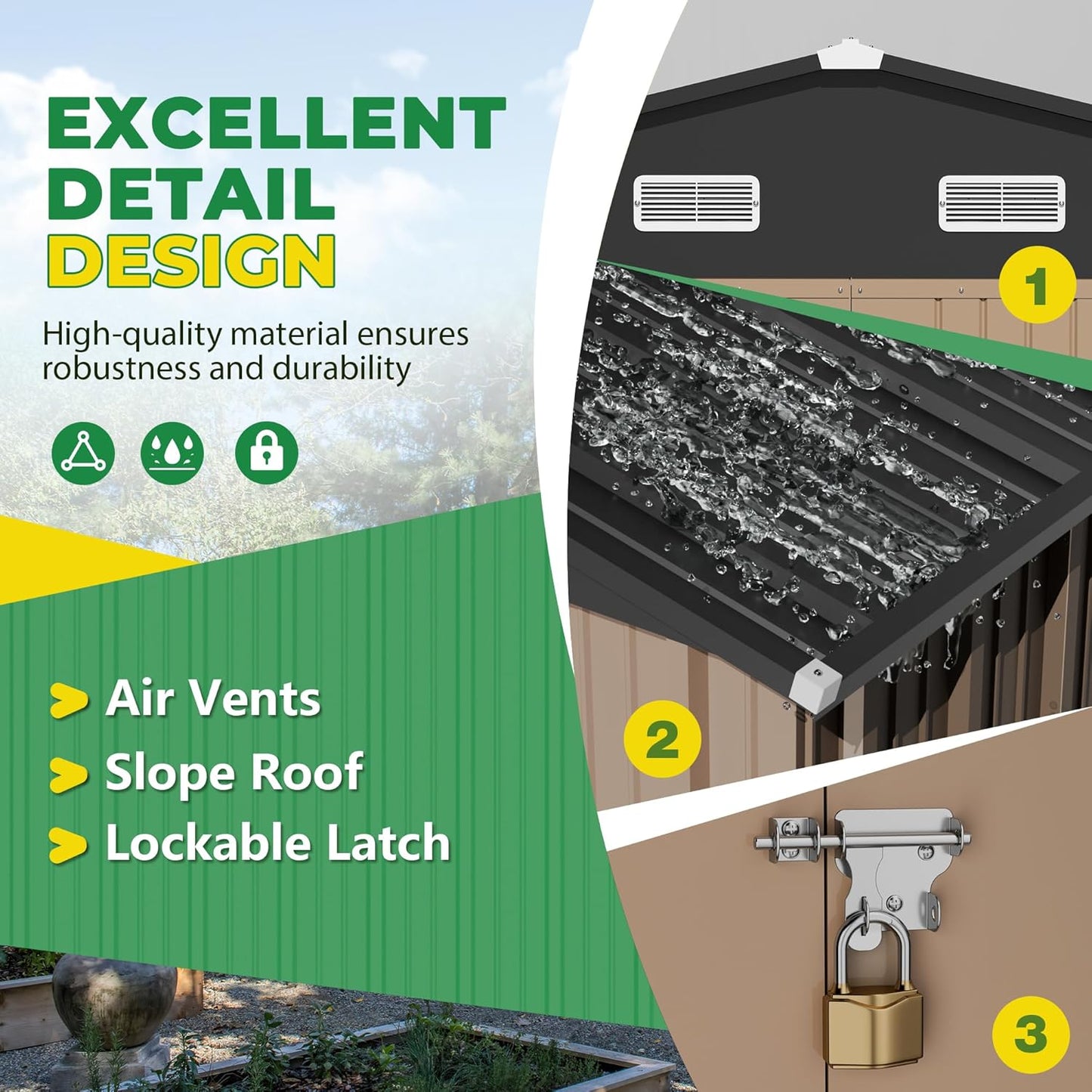 Devoko 8 x 10 FT Outdoor Storage Shed, Metal Garden Sheds & Outdoor Storage Clearance, Large Tool Shed Outdoor with Single Lockable Door for Patio Lawn Backyard (Brown)