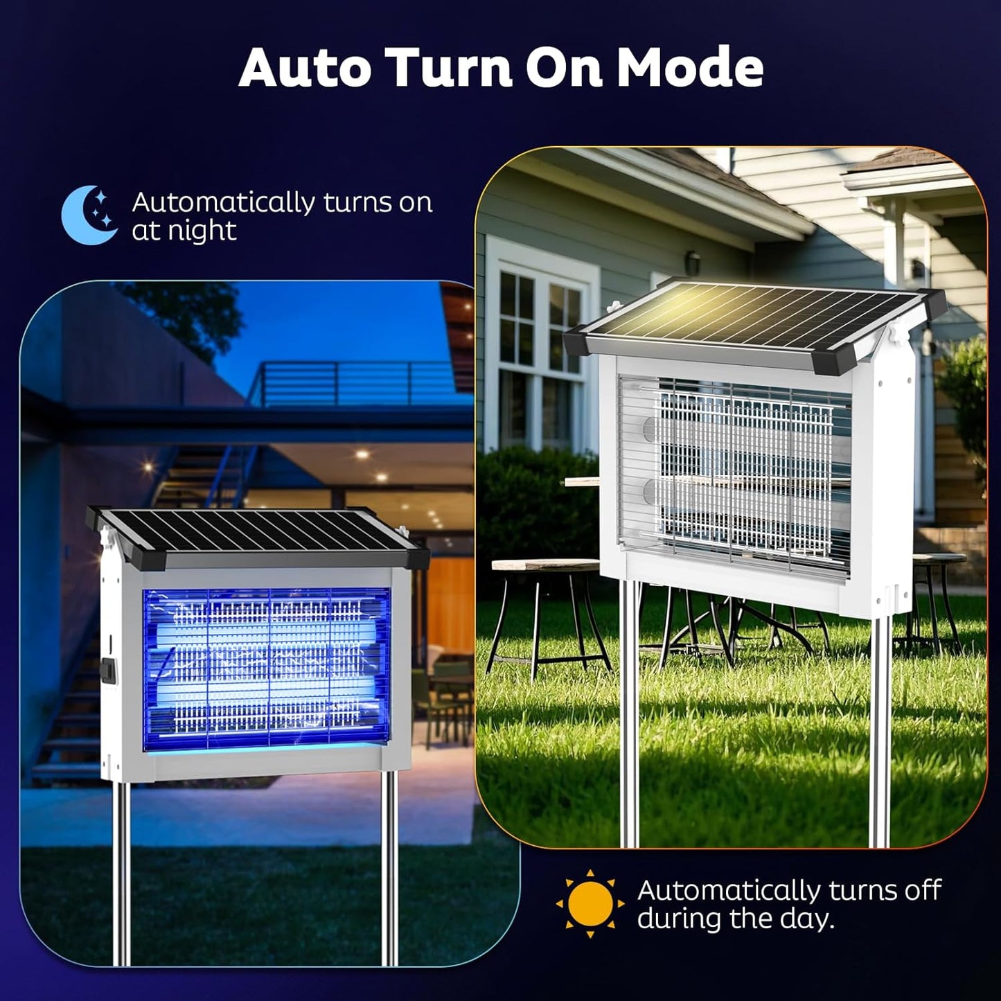 Solar Bug Zapper Outdoor, Mosquito Zapper Waterproof Electric Fly Zapper Rechargeable Mosquito Killer Lamp with 10W Solar Panel, 4500V Cordless Fly Trap for Backyard, Patio, Garden, RV, Camping