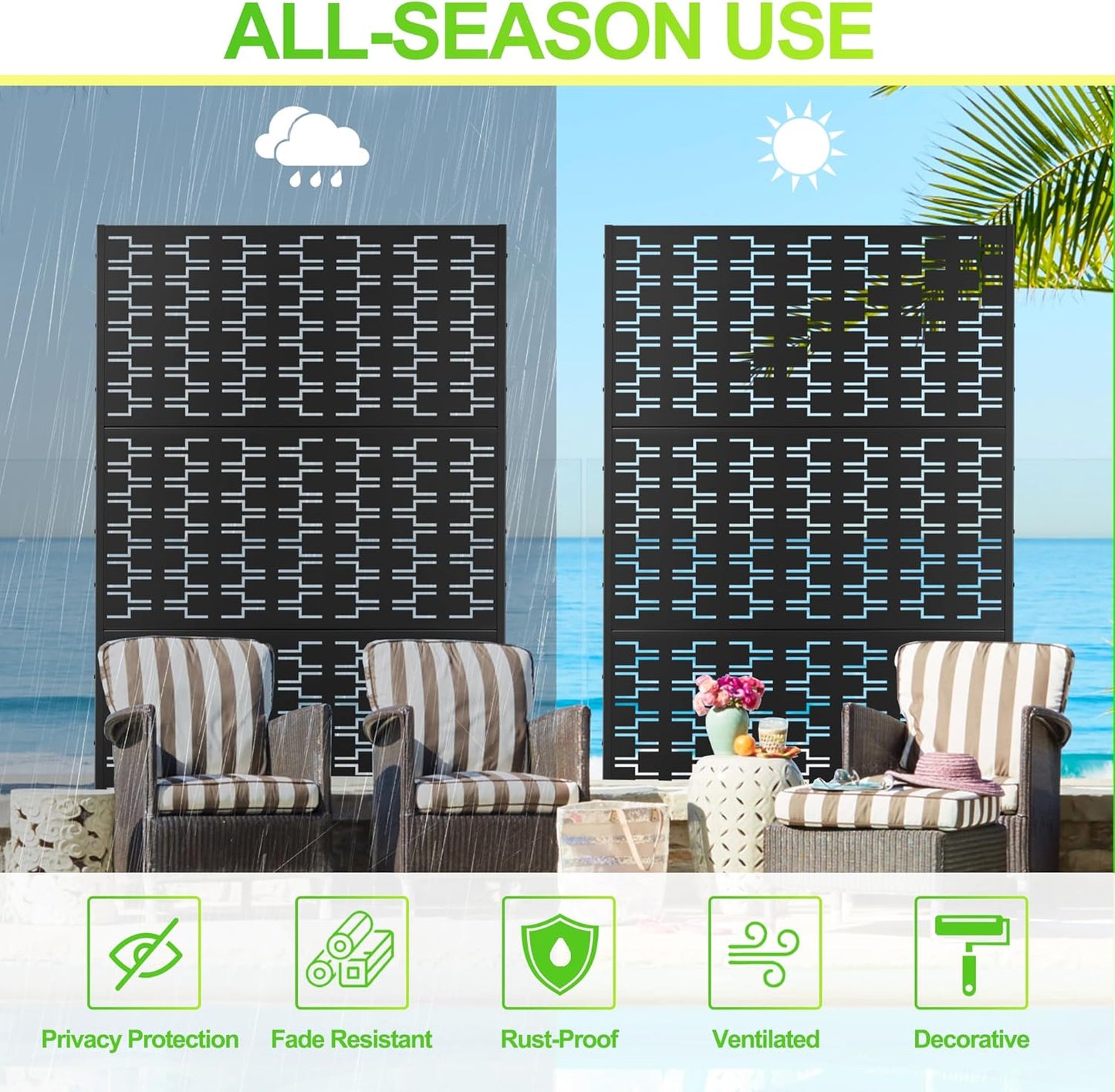 Outdoor Privacy Screen,72" H×47" W Metal Privacy Screen, Freestanding Privacy Fence Panels for Patio