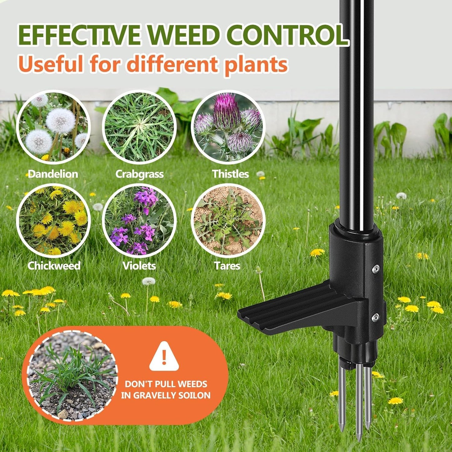 SHANTRA Weed Puller Tool, 3-Claw Stand Up Weed Puller Tool with Long Handle, Garden Weeder Puller Heavy Duty Stand Up Weeder, Weeding Tool for Lawn, Yard, Garden, Crabgrass, Dandelion Picker