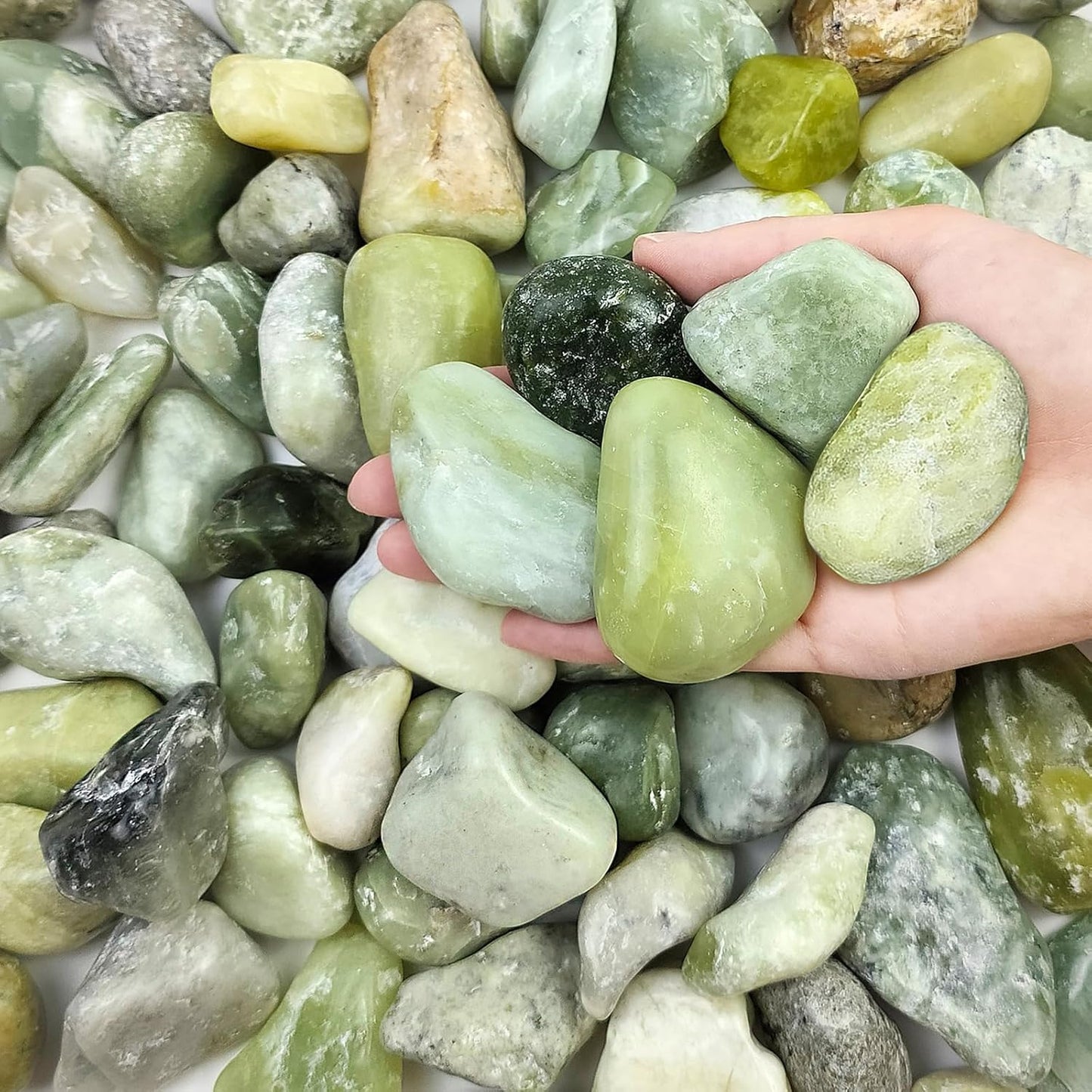 40 lbs Jade River Rocks for Landscaping, 2-3 Inch Large Polished Pebbles. Decorative Green Gravel Stones for Plants, Vases and Garden