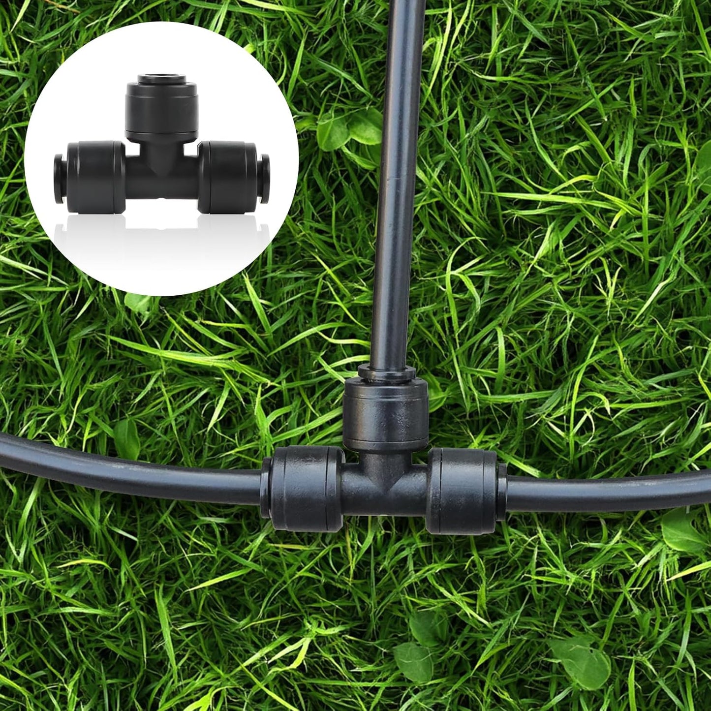 30Pcs 1/4'' Drip Irrigation Tee Connectors with 4Pcs Plugs, Kalolary Drip Irrigation Fittings for 4/7mm Irrigation Tubing 3 Hose Quick Connectors Leak Free Splitter Fitting for Water Irrigation System