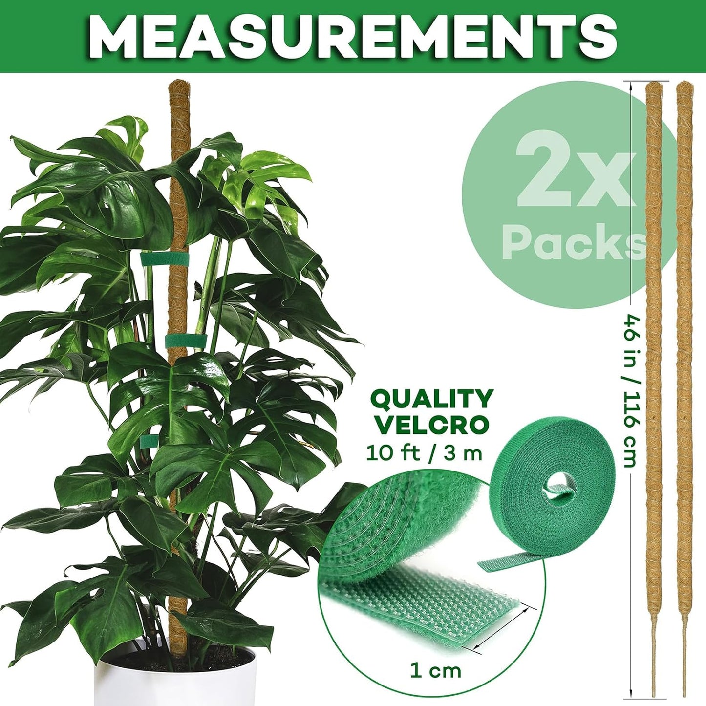 2 Pack Moss pole - 46 Inch Moss Pole Indoor - Monstera Plant Support - Plant Stakes for Indoor Plants - Plant Stiks support Tall - Moss Pole for Climbing Plants support - Monstera Pot - Moss Poles