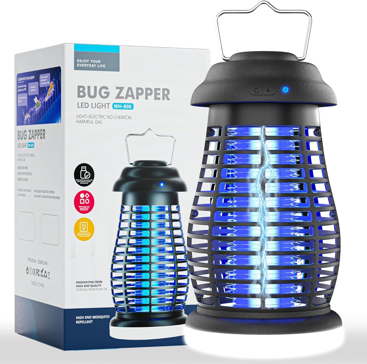 Bug Zapper Outdoor & Indoor, Mosquito Repellent Outdoor Patio, Portable & Rechargeable Fly Trap, IP67 Waterproof, Mosquito Repellent for Patio,Lawn & Garden, Camping, Kitchen, Home
