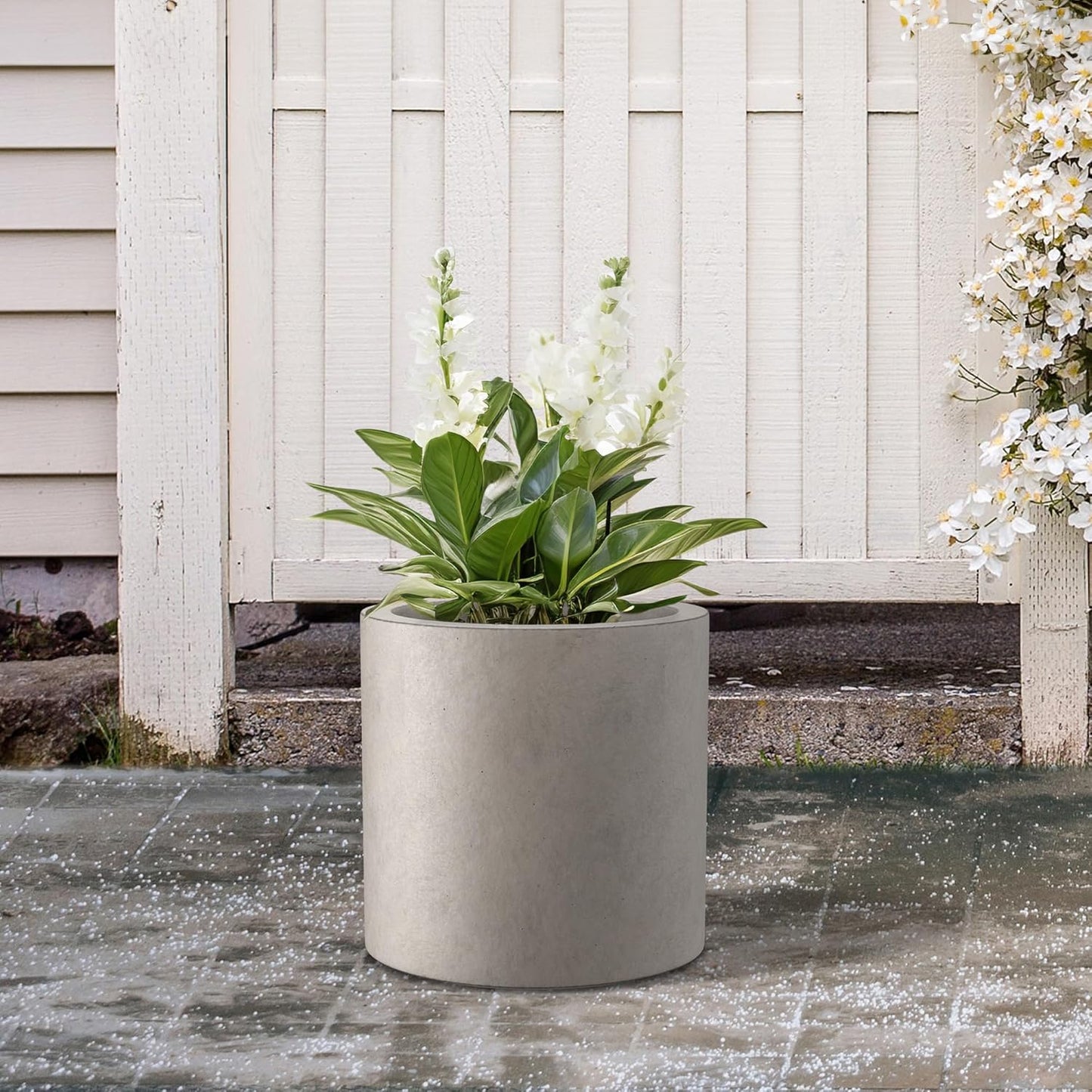 Kante 9.8" Dia Round Concrete Planter, Modern Style Large Cylindrical Plant Pot with Drainage Hole and Rubber Plug for Indoor Outdoor Patio, Weathered Concrete
