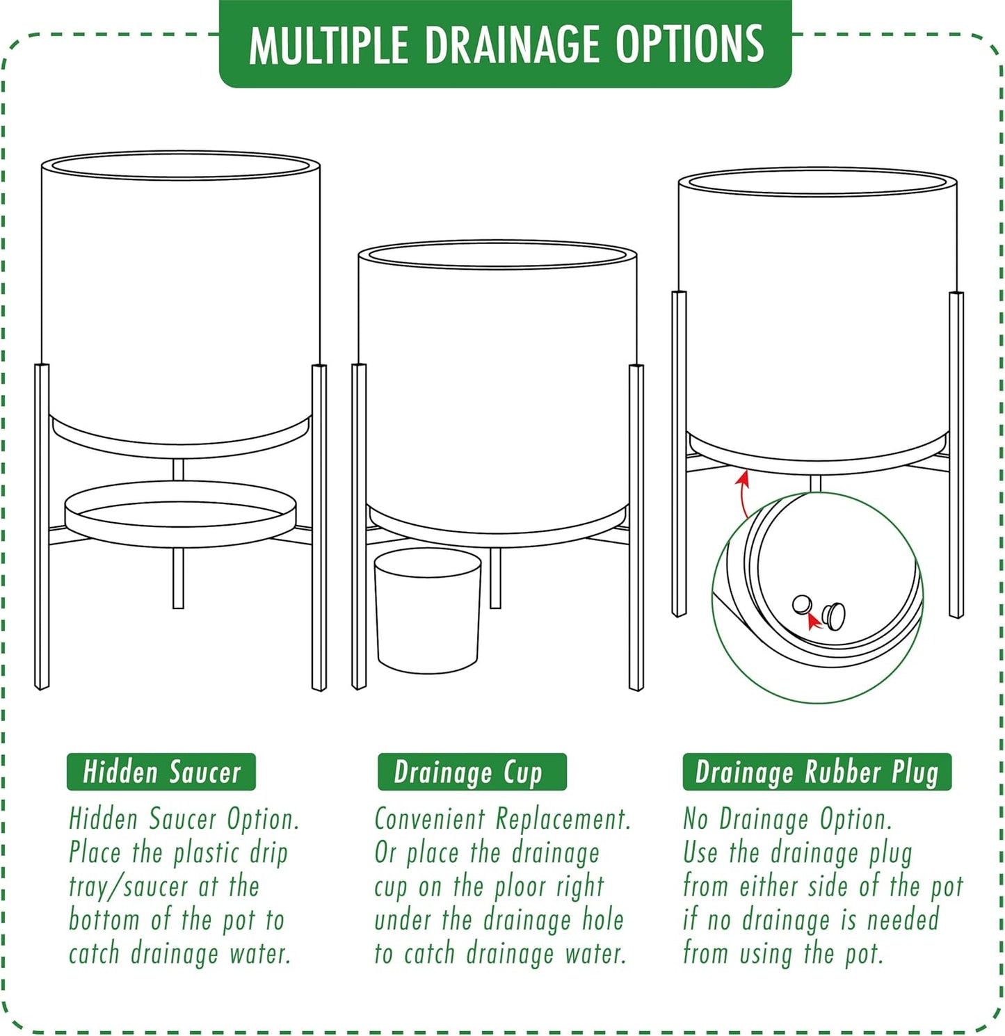 D'vine Dev Modern White Plants Pot Cylinder Planter with Heavy Duty Stand, XX-Large 16 Inch Pot, 22.8 Inch with Stand Height, 96-T-A-5