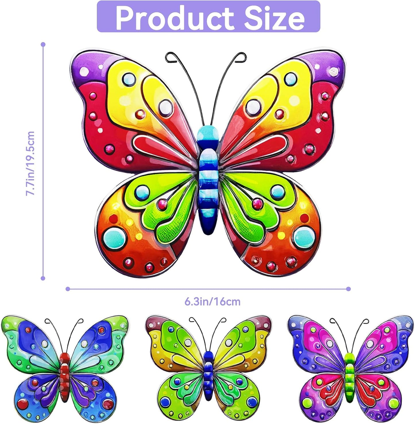 ULENDIS 4 Pack Metal Butterfly Wall Decor, Outdoor Fence Wall Art Decor, Hanging Decoration for Garden Backyard Living Room Balcony Patio Indoor(B)