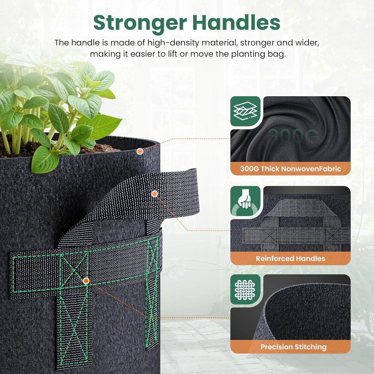 10 Pack 10 Gallon Grow Bags, Thickened Nonwoven Fabric Planter Pots with Handles, Heavy Duty 300G Garden Pots for Tomato, Potato and Vegetable