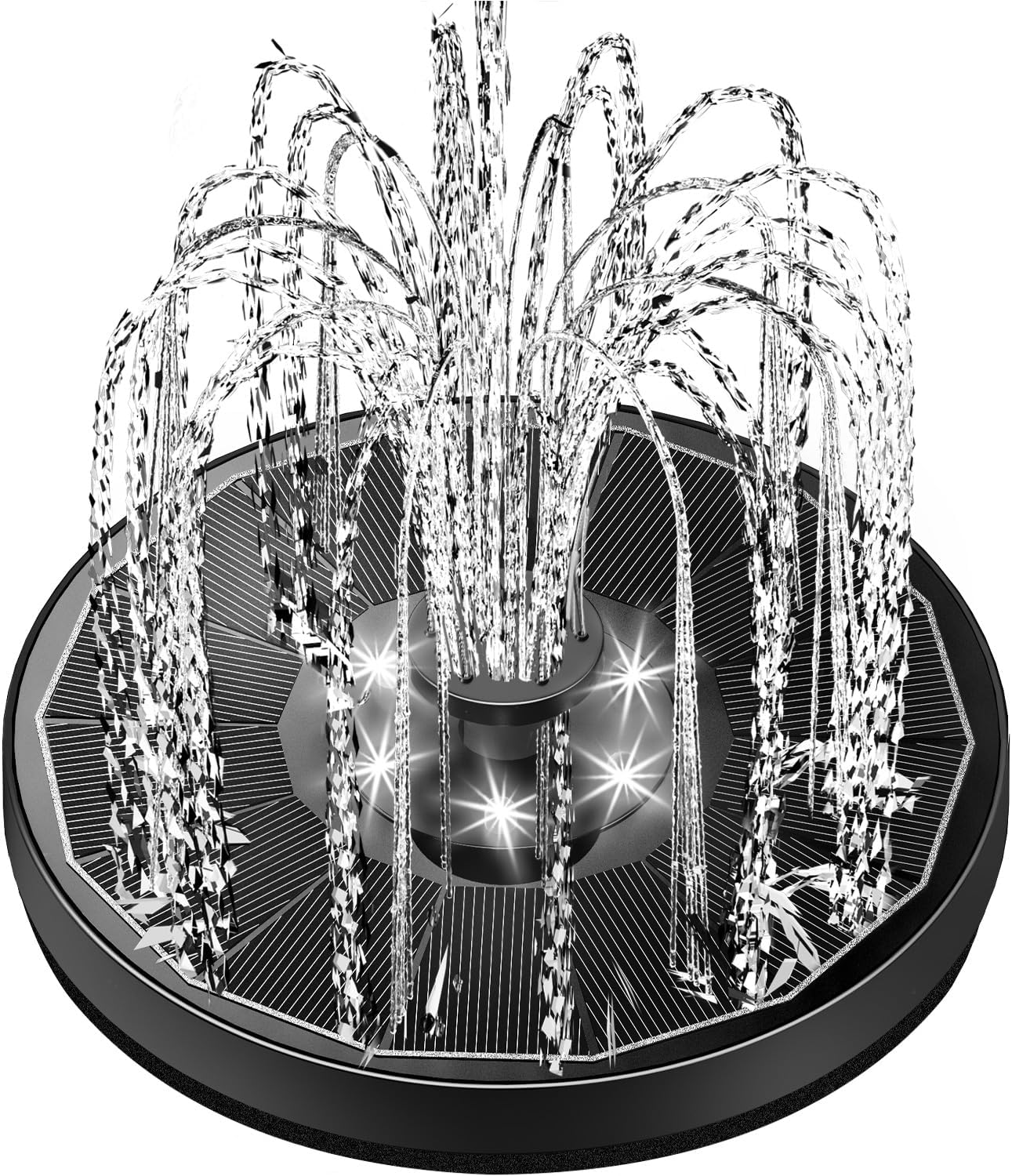 Glass Panel Solar Fountain with 2200 Mah Battery, 3.5W Floating Water Fountain with 4 Fixed Rods, Solar Pump for Bird Bath, Garden, Pond, Pool, Outdoor - White Lights