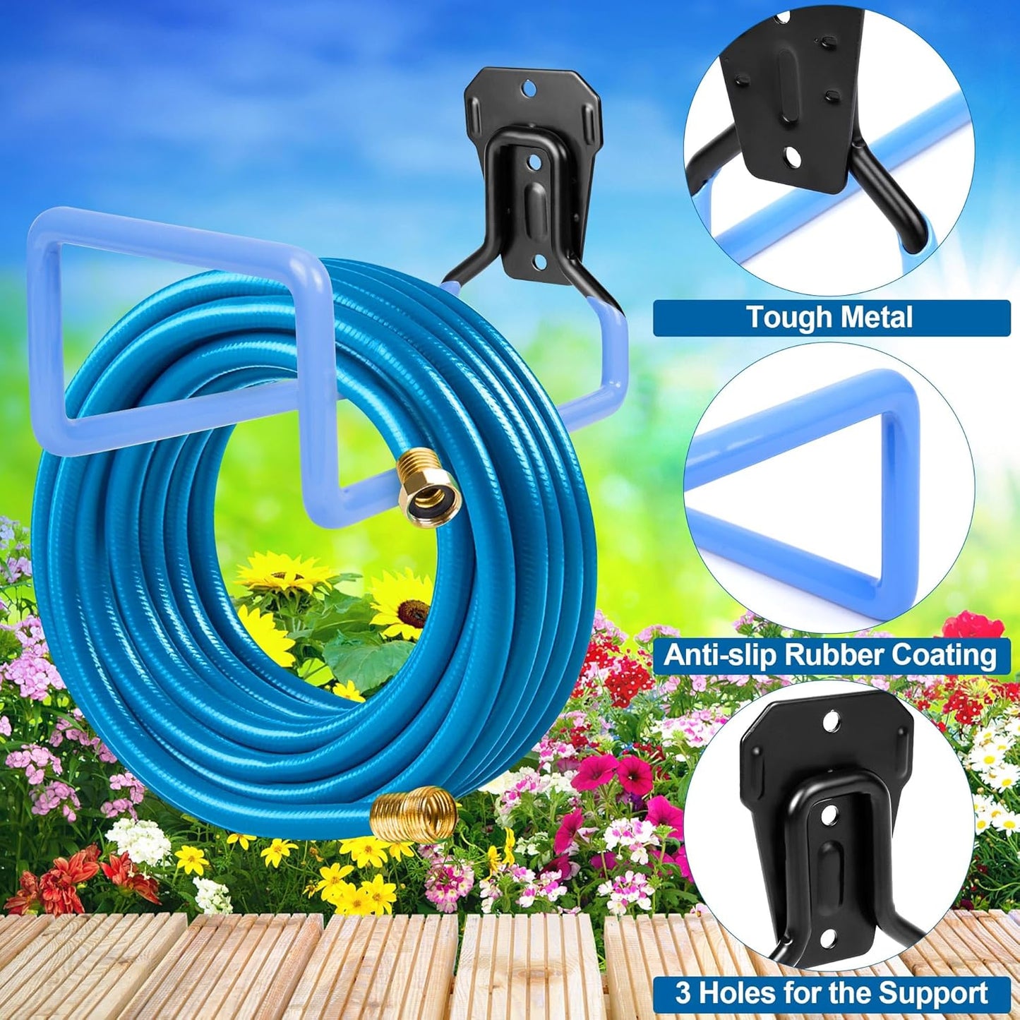 Hose Holder Wall Mount - Metal Hose Hook Garden Hose Rack Heavy Duty Water Hose Reels for Outside Water Hose, Extension Cords