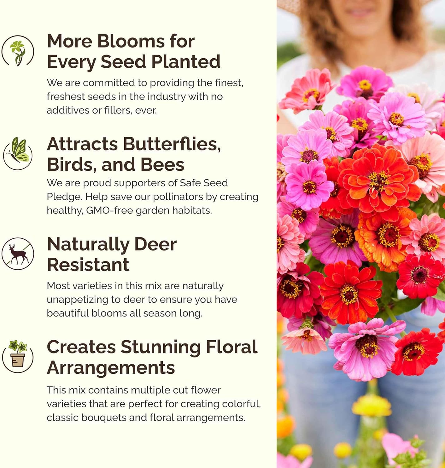 Eden Brothers Jellybean Flower Mixed Seeds for Planting, 1 lb, 480,000+ Seeds with Zinnia, Cornflower, Cosmos, Calendula | Attracts Pollinators, Plant in Spring or Fall, Zones 3, 4, 5, 6, 7, 8, 9, 10