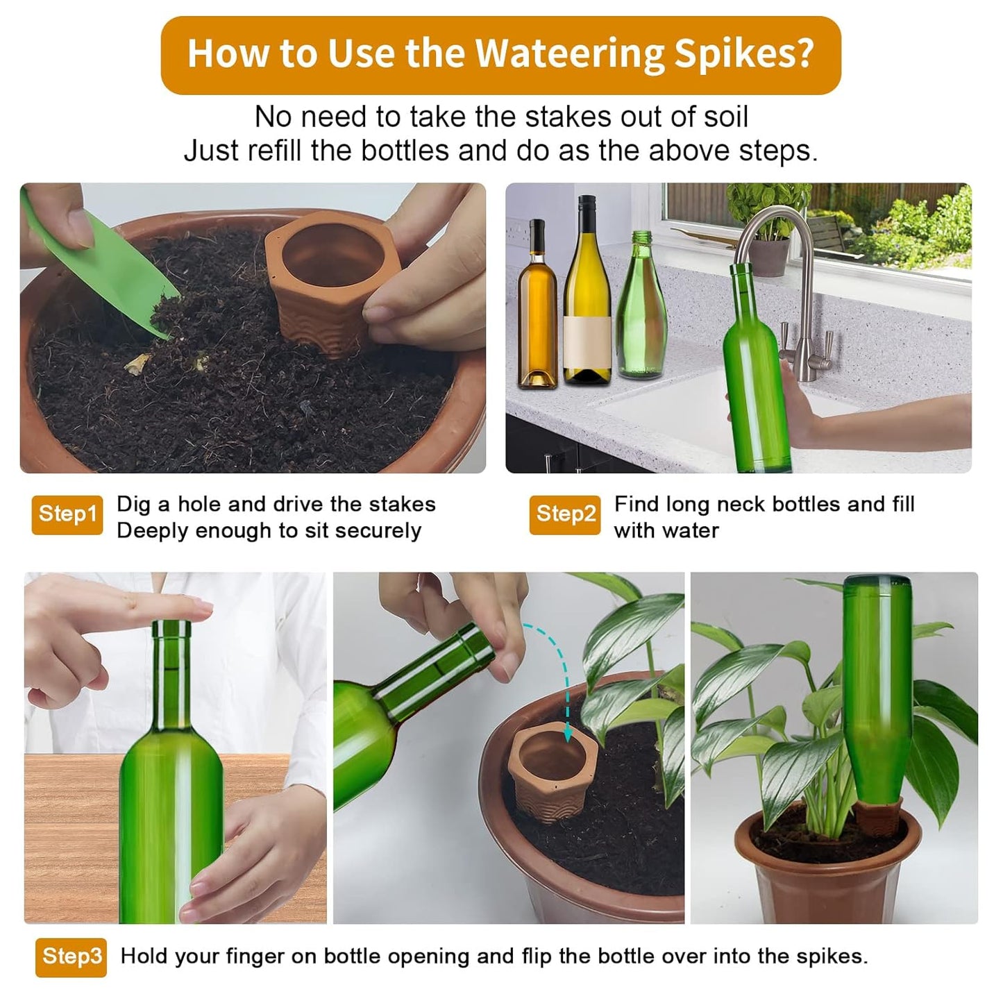 Plant Watering Spikes 12 Pack,Terracotta Plant Watering Spikes Wine Bottle Automatic Plant Waterer for Watering Indoor and Outdoor Plants While on Vacation - Plant Perfect Self-Watering Device