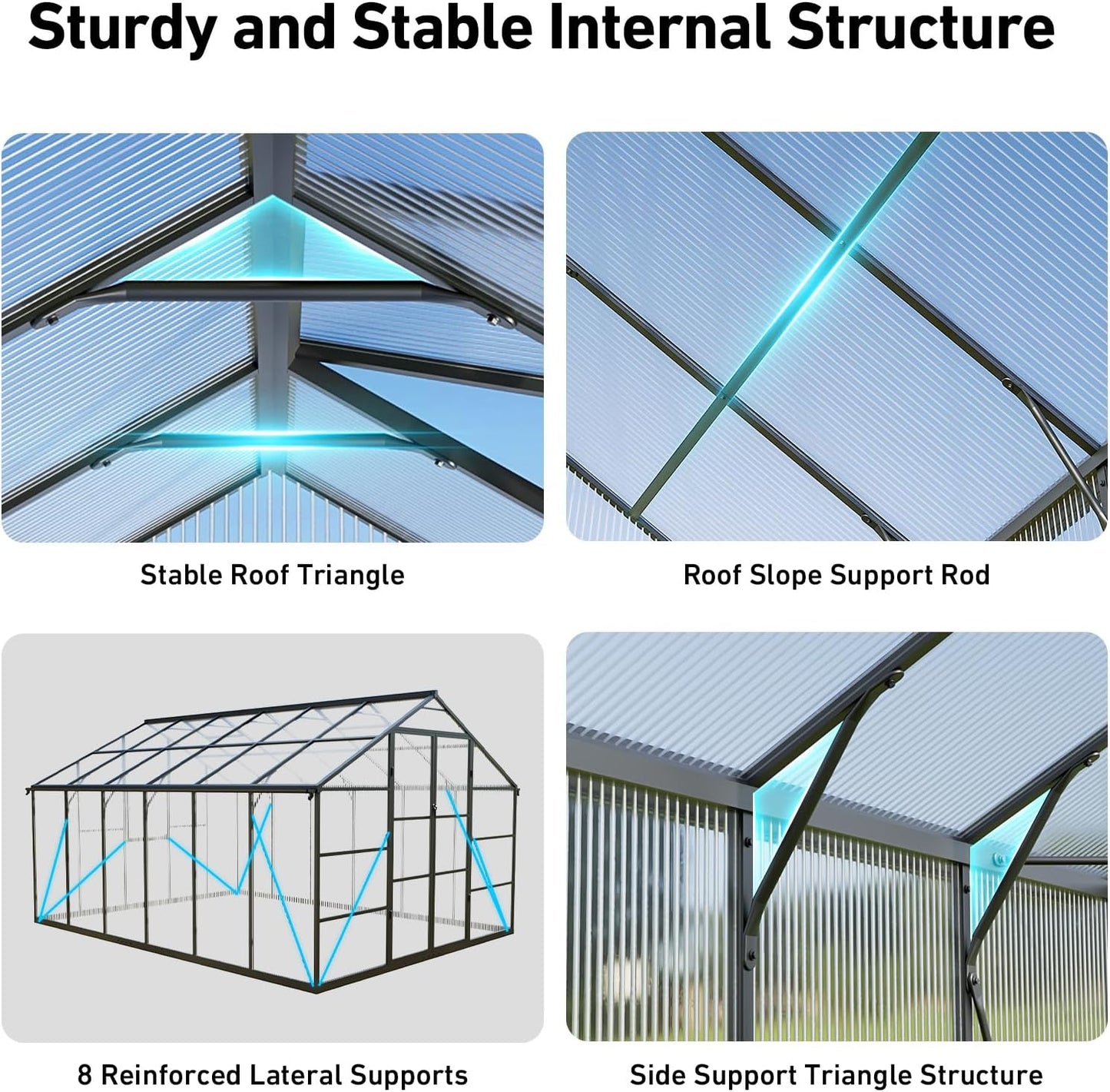 10x12FT Outdoor Greenhouse , Polycarbonate Green House with UV Protection, Heavy Duty Greenhouse with Windproof Aluminum Frame, Roof Vent & Quick-Install Design for Backyard or Garden Use