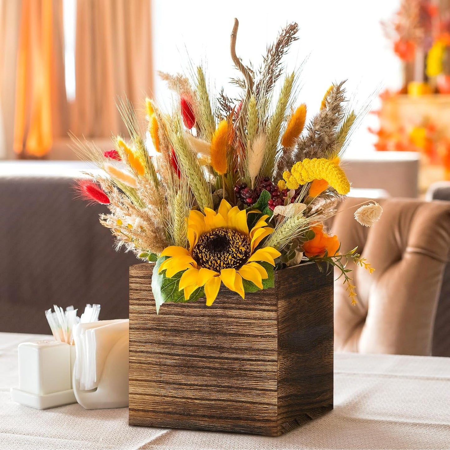 Dandat 12 Set Wood Cube Planter Box Square Wood Vase Rustic Cube Planter Box with Removable Plastic Liner Floral Foam Blocks for Centerpieces Home Wedding Garden Decor, Country Style (Brown)