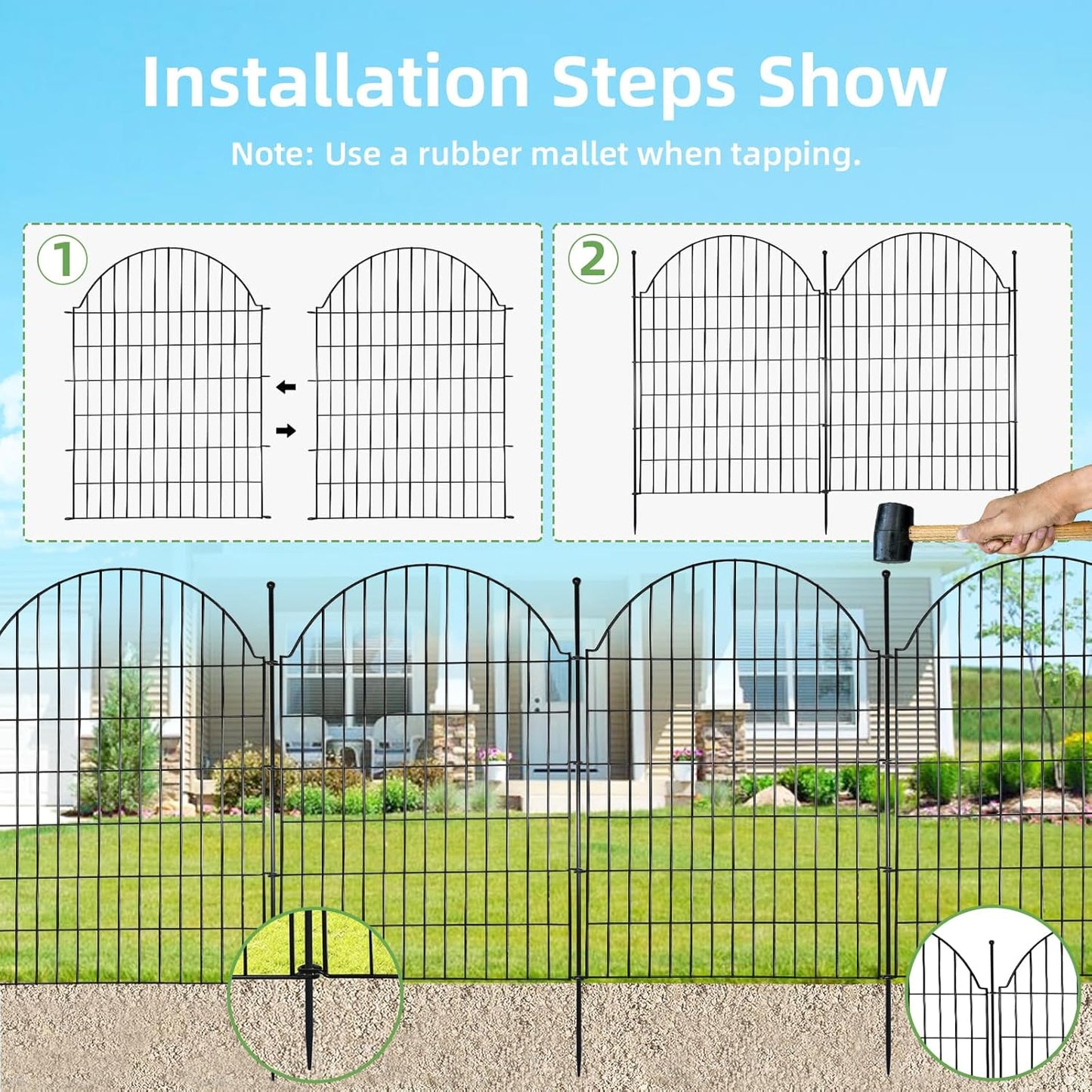 Decorative Metal Garden Fence with Gate Lock 10 Panels, 40in (H) x 23.6ft (L) No Dig Dog Fence Outdoor for Yard, Temporary Rustproof Metal Wire Rabbit Dog Garden Border Fencing for Patio