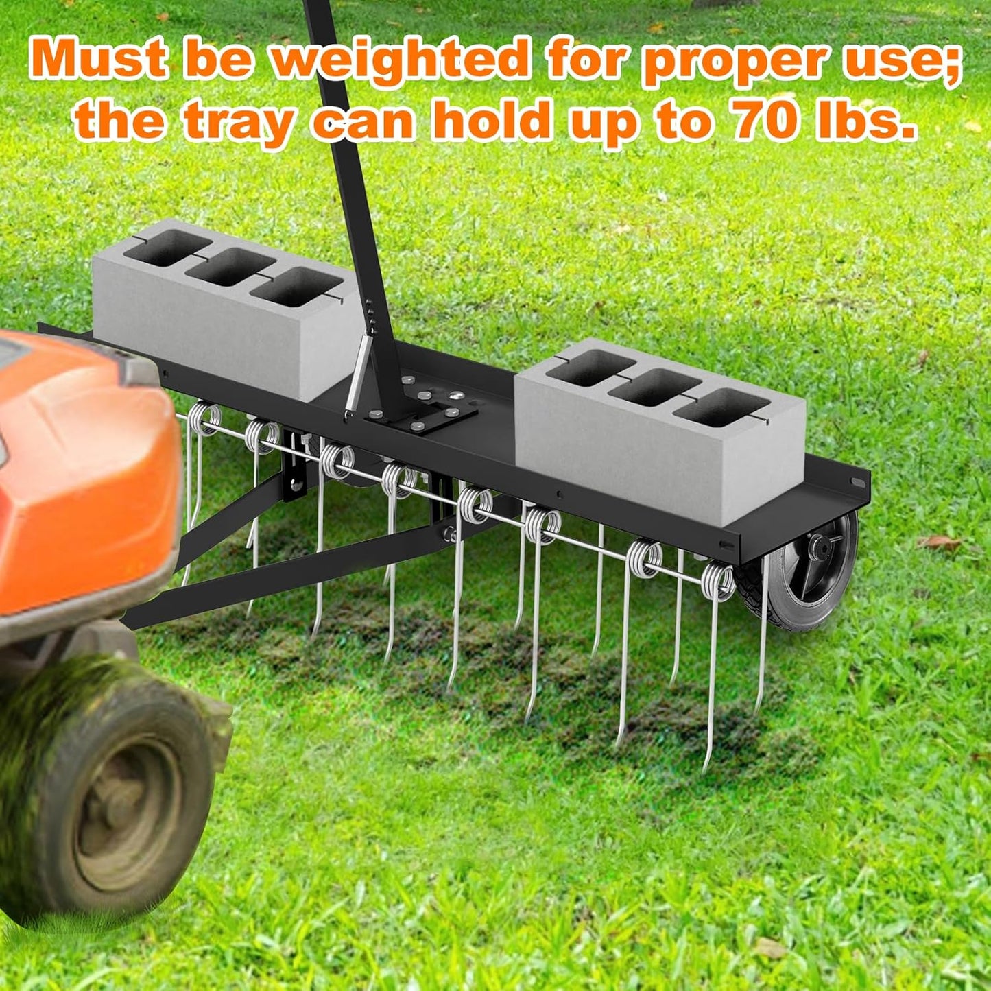 40" Tow Behind Lawn Dethatcher, Pull Behind Rake with 24 Rust-Proof Tines and Heavy Tires, Lawn Tractor Rake with Lift Handle, Black Tow Behind Rakes to Remove Thatch, Leaves from Large Lawn Area