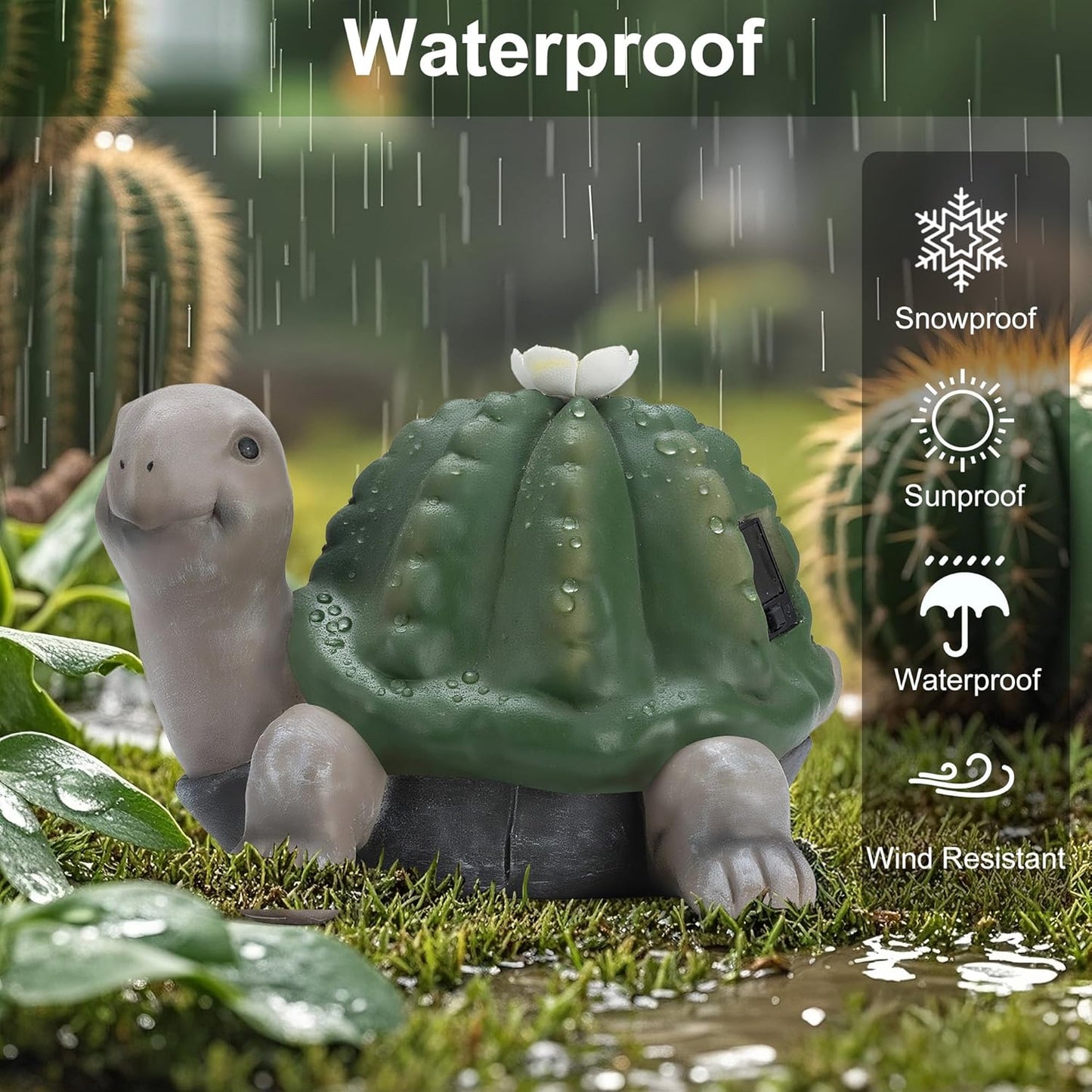 Solar Cactus Turtle Statue Garden Decor Light - Outdoor Decorative LED Flower, Suitable for Patio, Lawnand Garden Decorations, Gifts for Mom