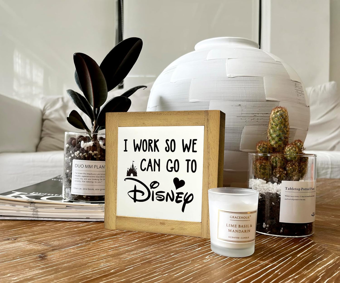 Inspirational Wood Signs, Box Wood Plaques Desk Décor, Decorative Plaques and Signs, Rustic Office Decor Art, Motivational Office Desk Decor, Farmhouse Home Decoration, I Work So We Can Go to Disney C