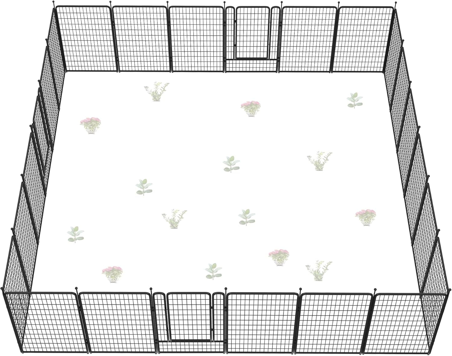 FXW Garden Fence Outdoor for The Yard – 50in(H) x 62.6ft(L) Heavy Duty Metal Animal Barrier for Dog and Rabbit, Decorative Dog Fence, 24 Panels, Black