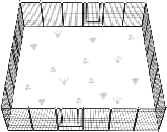 FXW Garden Fence Outdoor for The Yard – 50in(H) x 62.6ft(L) Heavy Duty Metal Animal Barrier for Dog and Rabbit, Decorative Dog Fence, 24 Panels, Black