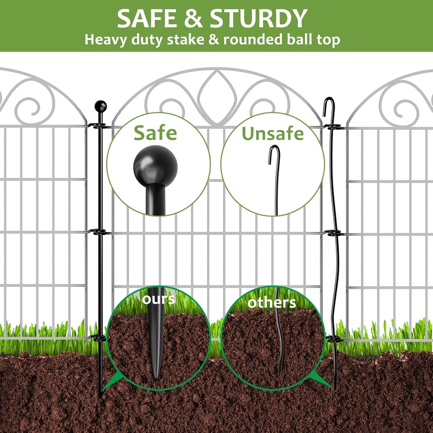 10 Panels No Dig Decorative Garden Fence Panel – 28" H X 19.6' L Rustproof Metal Dog Fence Outdoor for Yard, Animal Barrier Fence for Pet, Garden Border, Patio, Flower Beds| Temporary Fencing