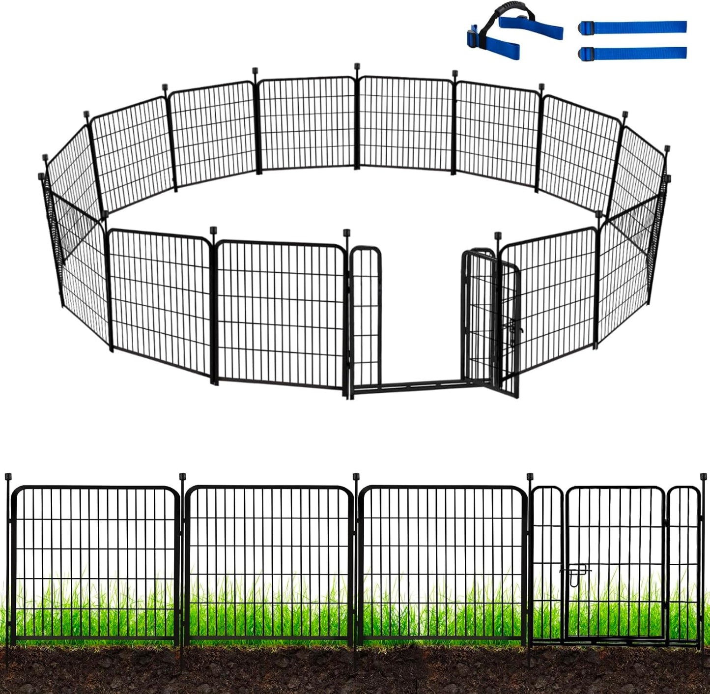 ADAVIN Garden Fence with Gate 36 in(H)×31 Ft(L) 14 Panels, Camping Fence, Tall Animal Barrier Fence, Pet Fences for Dogs Outside, Black Metal Decorative Garden Fencing, Flower Bed Fencing
