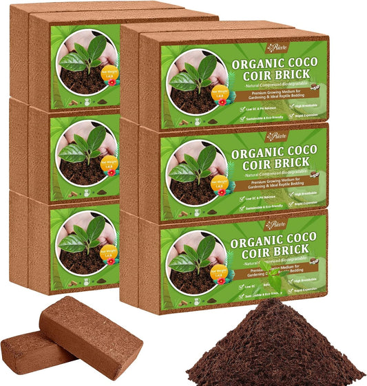 Riare 12pcs Organic Coco Coir Bricks Soil Blocks- 100% Natural Compressed Coco Peat Brick Coconut Fiber Substrate with Low EC& pH Balance, High Expansion Coco Coir Pith Coconut Husk for Garden