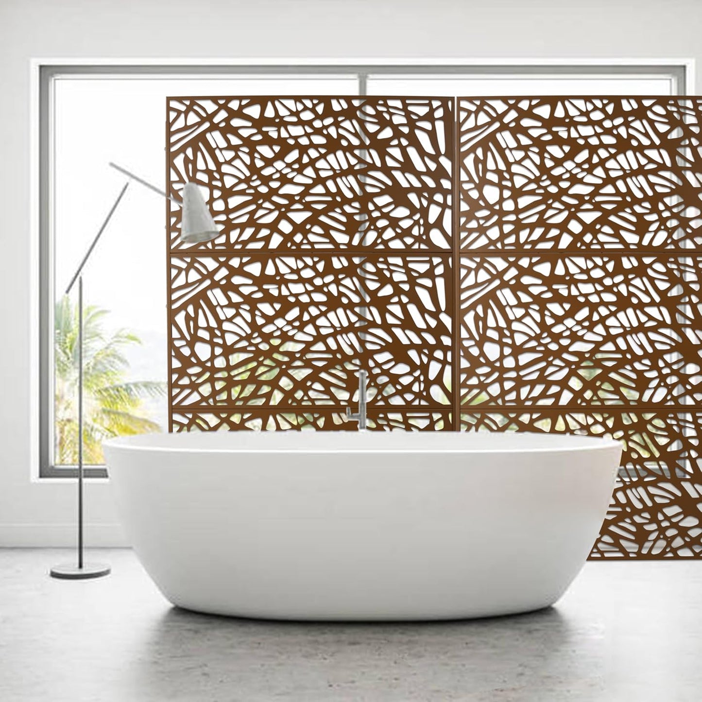 Metal Privacy Screens 76" H Outdoor Privacy Screens Panels Outdoor and Indoor Branch Pattern Divider Freestanding Decorative for Balcony Patio Garden Room Divider, Brown