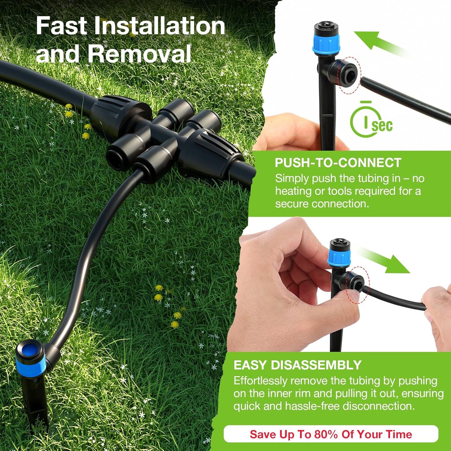 MIXC Greenhouse Micro Drip Irrigation Kit Automatic Irrigation System Patio Misting Plant Watering System with 1/4 inch 1/2 inch Irrigation Tubing Hose Adjustable Nozzle Emitters Barbed Fittings