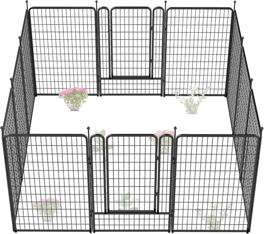 FXW Garden Fence Outdoor for The Yard – 50in(H) x 31.3ft(L) Heavy Duty Metal Animal Barrier for Dog and Rabbit, Decorative Dog Fence, 12 Panels, Black
