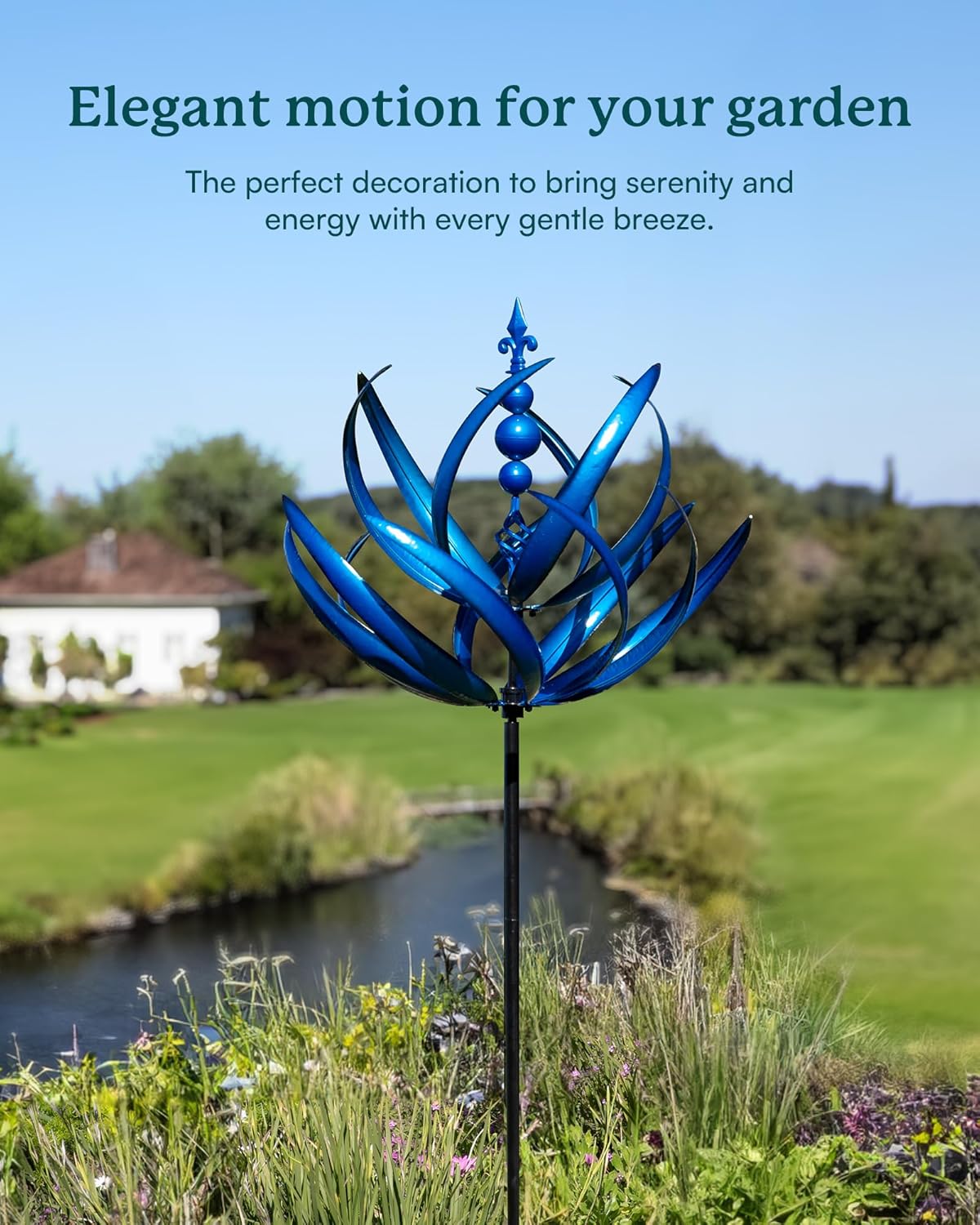 91 inch Wind Spinners Outdoor - Extra Large Outdoor Metal Wind Sculptures Spinners with Stake, Windmills for The Yard Garden, Yard Art Garden Lawn Decor - Blue (27" W x 91" H)