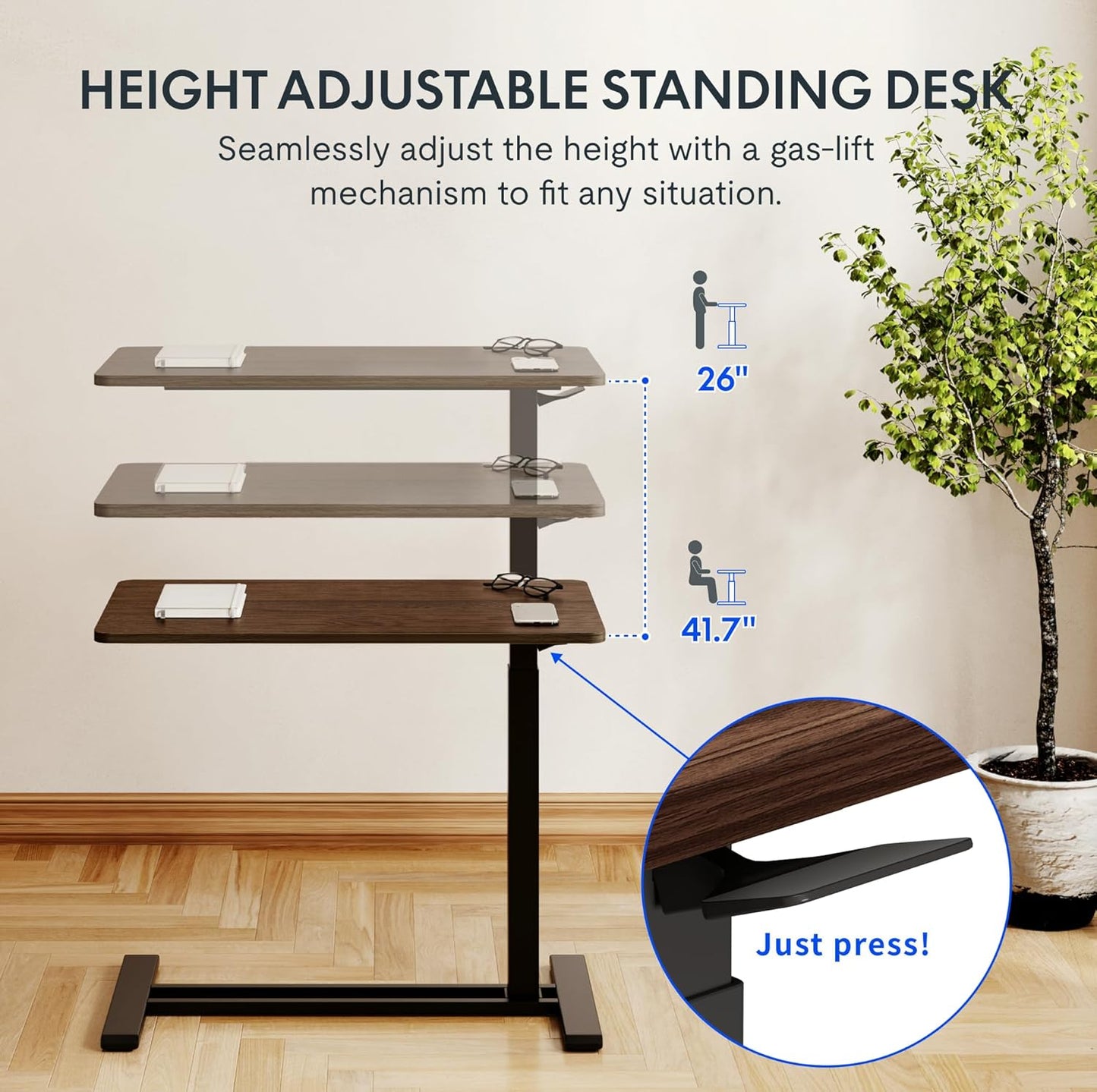 FLEXISPOT Adjustable C Table with Wheels, Mobile Snack Side End Table Sofa Couch Bedside Table Laptop Rolling Cart TV Tray Night Stand for Small Space Side Table(27.6" W x 15.7" D,Rustic Brown)