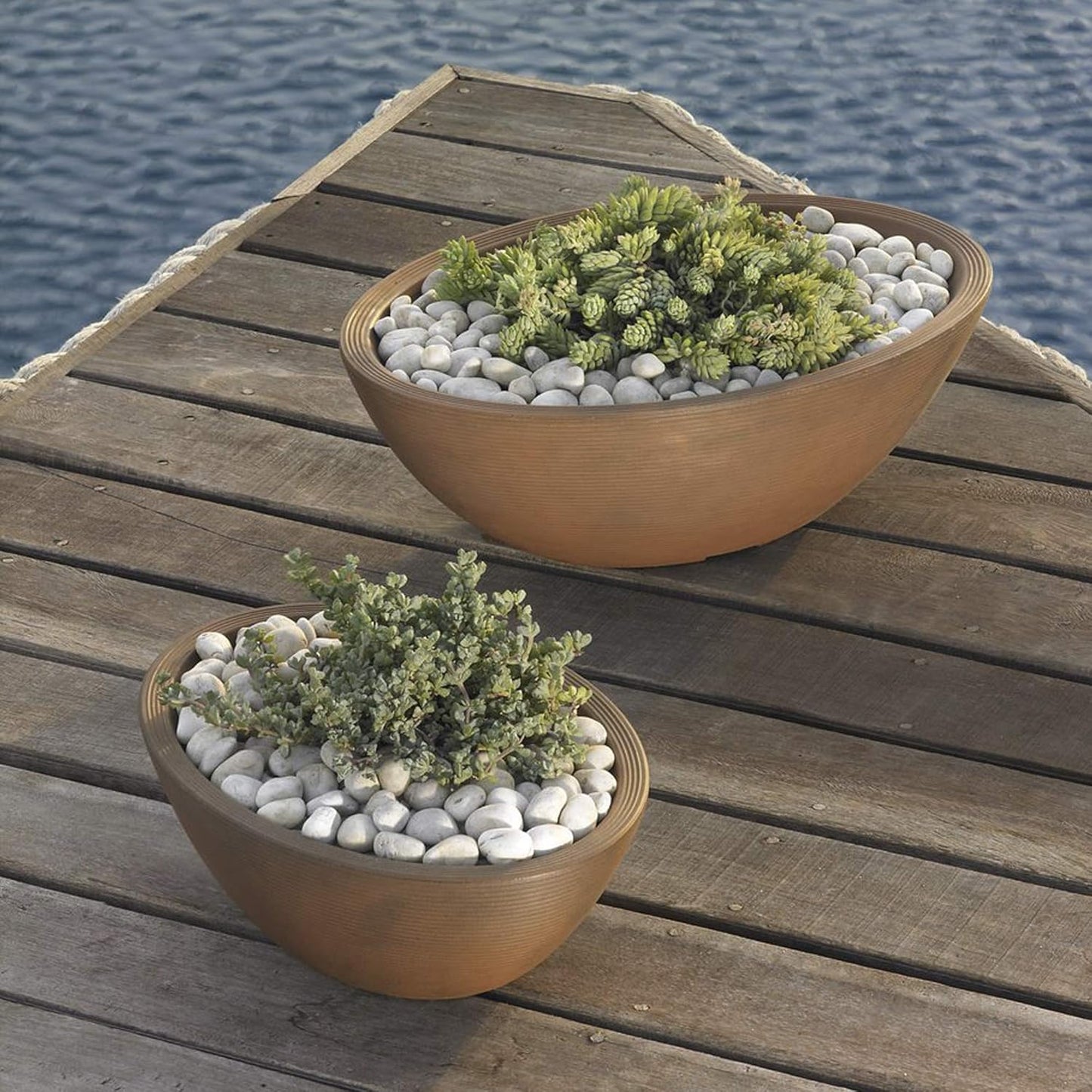 Crescent Garden Delano Oval Planter Bowl, Succulent Garden, Unique Indoor/Outdoor Double-Walled Plant Bowl with Plug- Oval Shape - 30" L x 21" W x 10" H (Old Bronze)