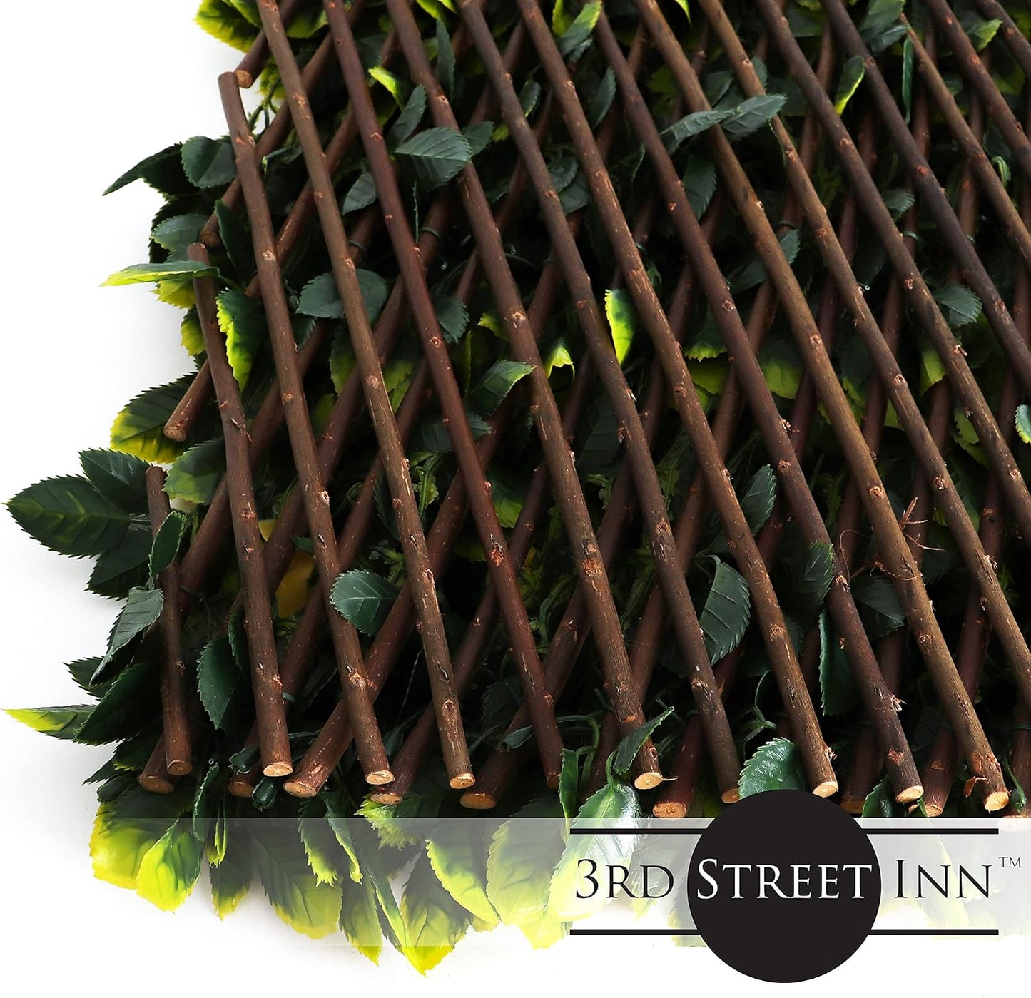 3rd Street Inn™ Leaf Trellis - Bamboo Greenery Panel - Boxwood and Ivy Privacy Fence Substitute - DIY Flexible Fencing (1, Yellow Rose Rattan)