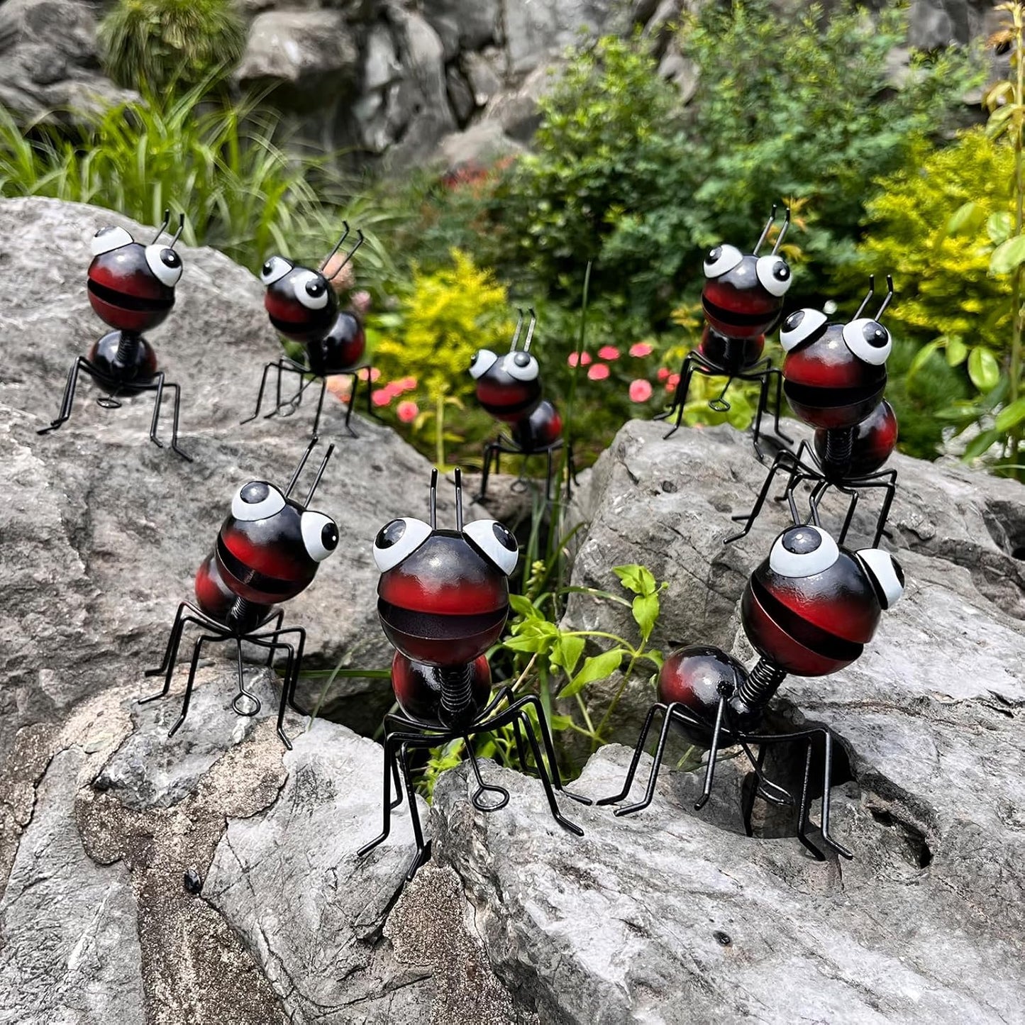 Metal Yard Art Garden Decor for Outside Cute Ants Yard Decorations Outdoor Lawn Ornaments Backyard Gifts for Mom - Set of 8（All Black）