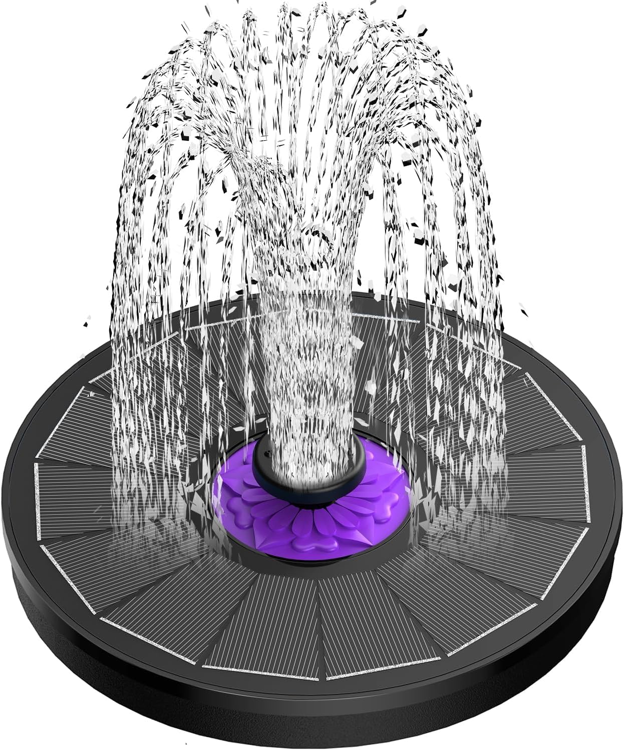 SZMP Solar Fountain 3.5W Bird Bath Fountains with Flower Upgraded Glass Panel, Solar Powered Water Fountain with 7 Nozzle & 4 Fixer, Solar Fountain Pump for Bird Bath, Garden, Pond, Pool (Black)