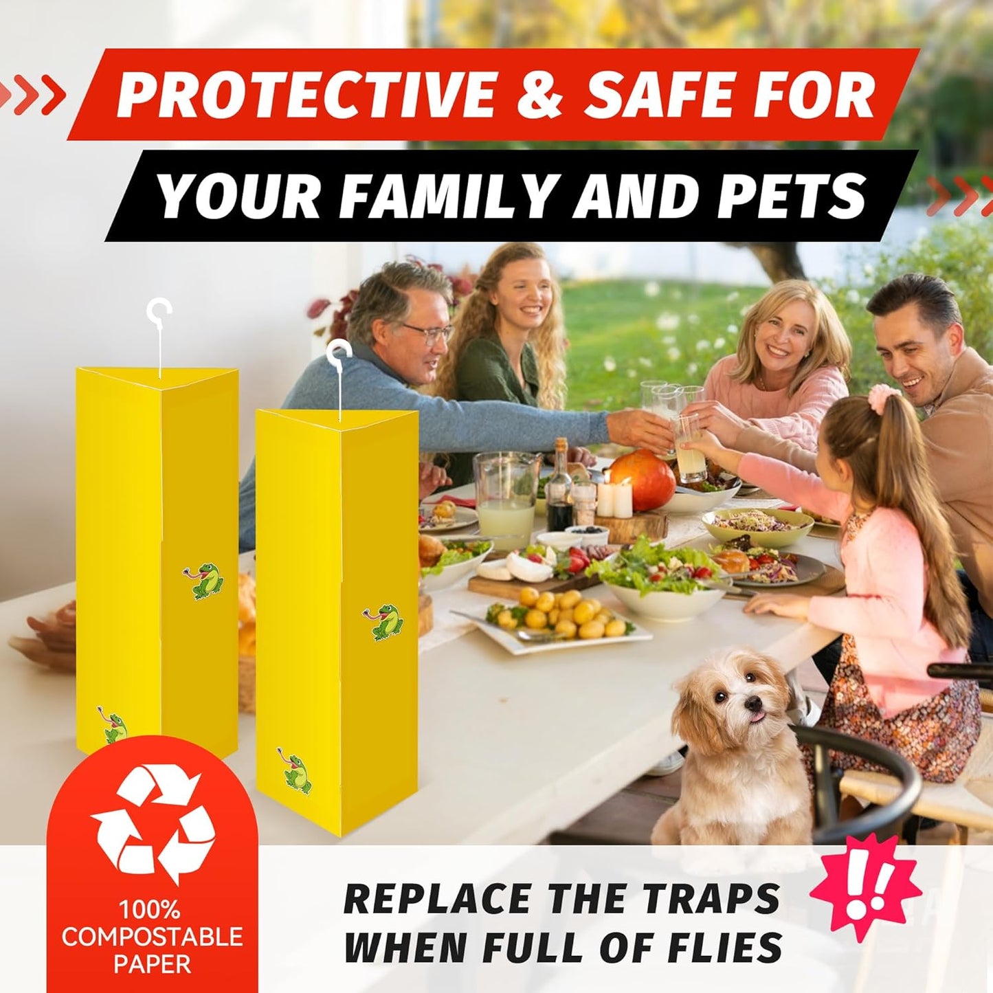 LULUCATCH Sticky Fly Traps, 10 Pack Fly Catcher Fungus Gnat Traps, Hanging Yellow Sticky Traps for Flying Insect Fruit Fly, Non Toxic Odorless Bug Catcher, Pet Safe Pest Control