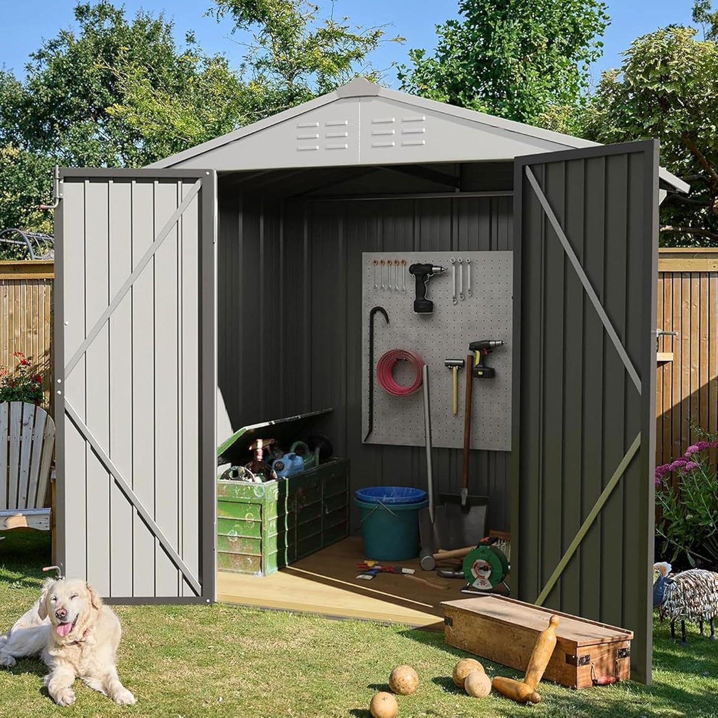 Devoko Outdoor Storage Shed 6 x 4 FT Lockable Metal Garden Shed Steel Anti-Corrosion Storage House with Double Lockable Door for Backyard Outdoor Patio (Gray)