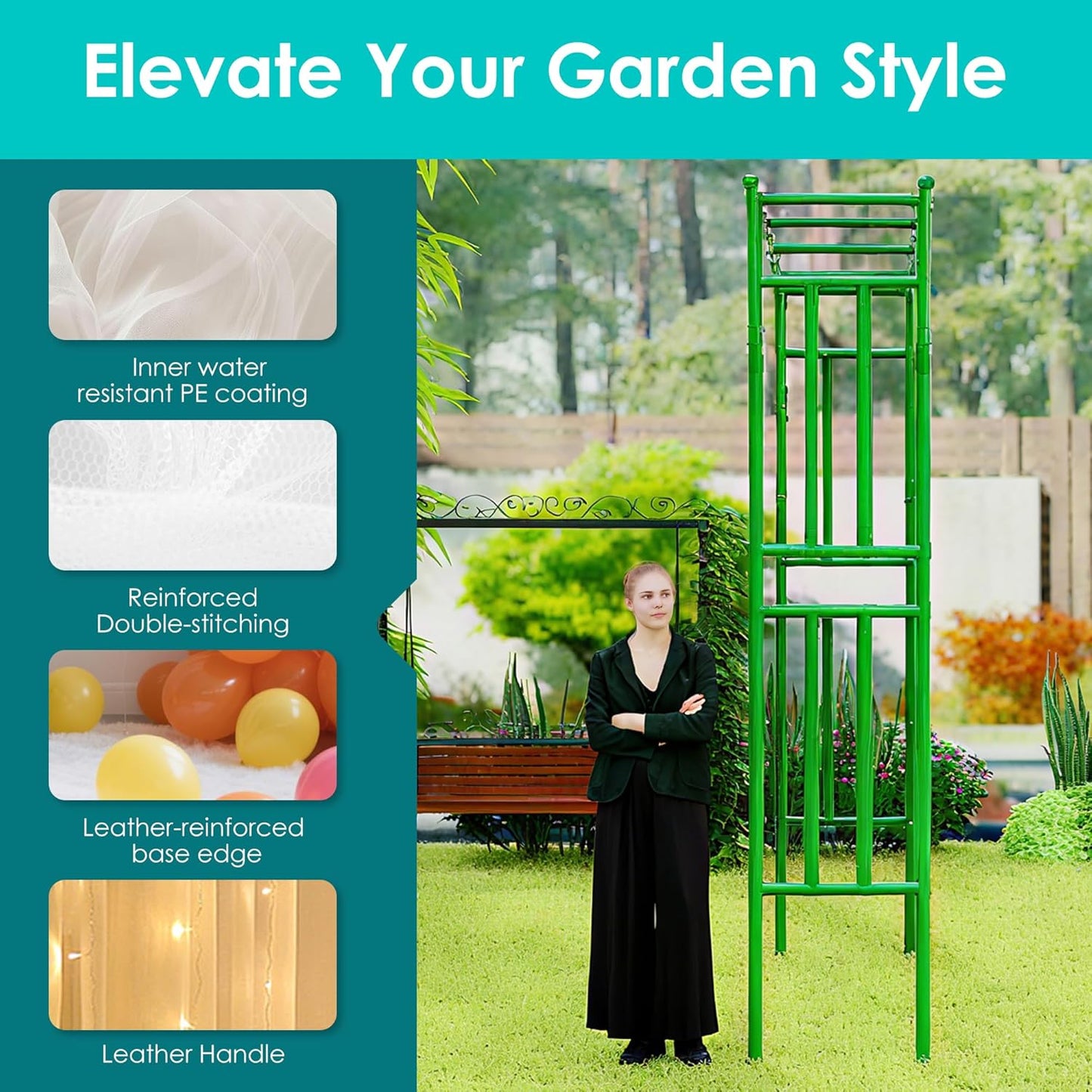 Flat Top Garden Arch Trellis 11FT x 9FT, Extra Large Garden Trellis for Climbing Plants Outdoor, 141.7in x 108in PE-Coated Metal Arbor Archway Trellis for Roses,Wisteria,Wedding,Patio Decoration Green