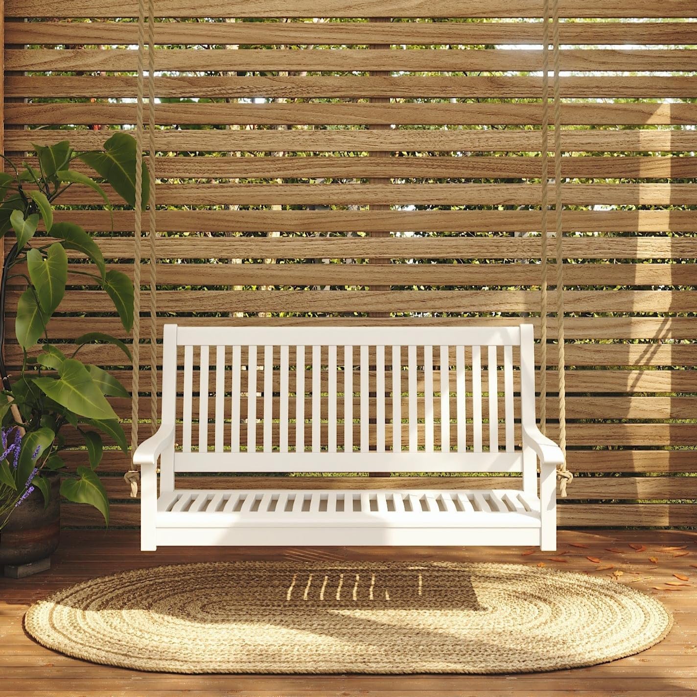 East Green Hayden 4 Foot White Porch Swing - Outdoor Bench Swing Crafted from Naturally Weather-Resistant Acacia Wood