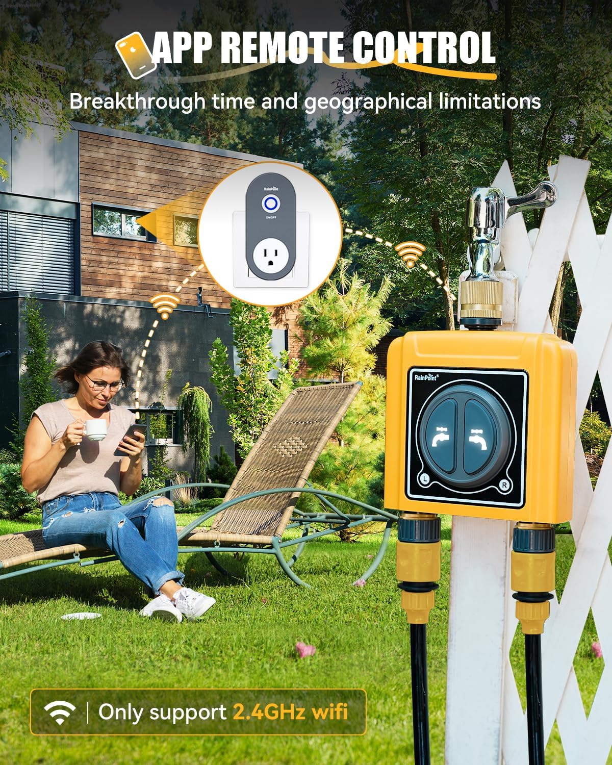 RAINPOINT WiFi Water Timer with Brass Inlet & Outlet，2 Zone WiFi Hose Timer for Lawn,WiFi Sprinkler Controller via APP/Voice Control,Automatic Watering System by Time/Weather/Quantity/Soil Moisture