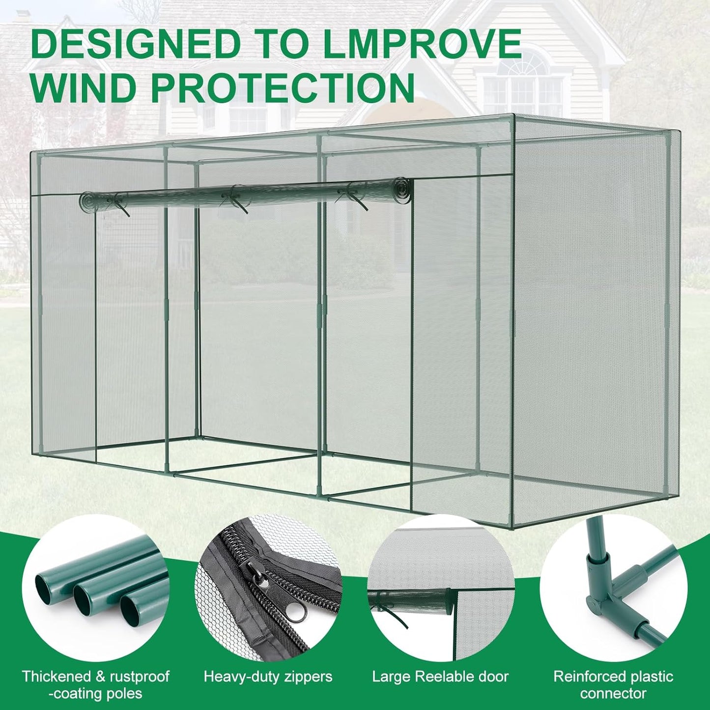 Crop Cages for Garden Plant, 11.8x3.9x6 Ft Plant Protection Tent with Zippered Door, Raised Bed Cover, Garden Bed Cover with Frame, Wind-Resistant Plant Cages for Outdoor Plants Vegetable Flower