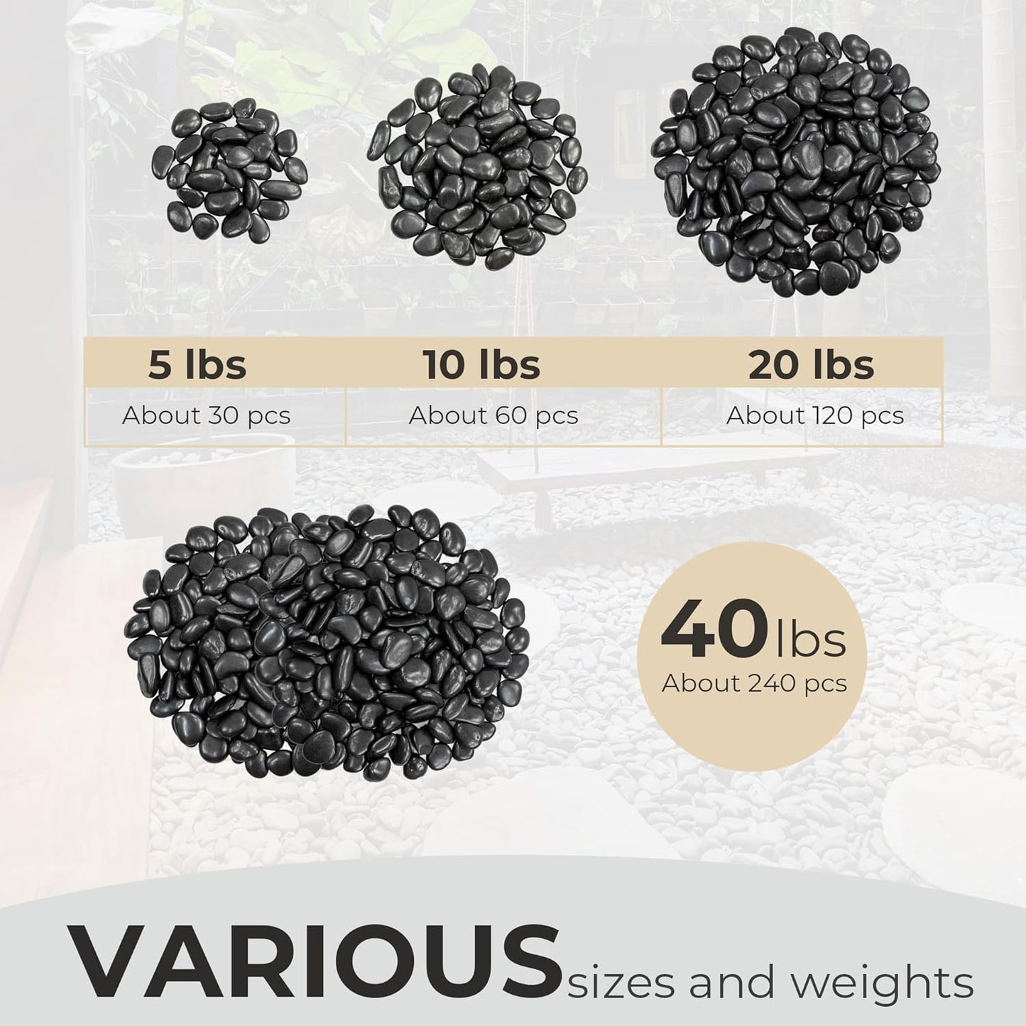 10lbs Black River Rocks, 2-3 Inch Large Pebbles for Indoor Plants, Natural High Polished Decorative Stones for Vase Filler Fish Tank