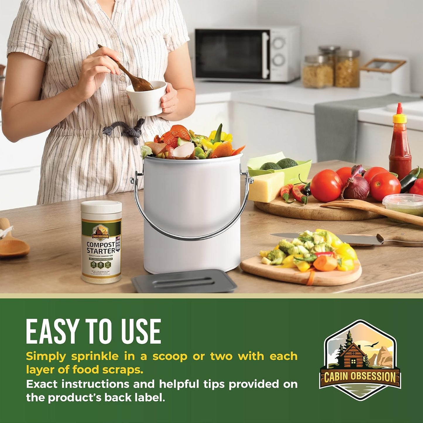 Compost Starter - 100x Concentrated All Natural Compost Accelerator for Countertop Kitchen Bin - Odor-Free, Fast-Acting Microbial Formula - Approximately 73 Scoops