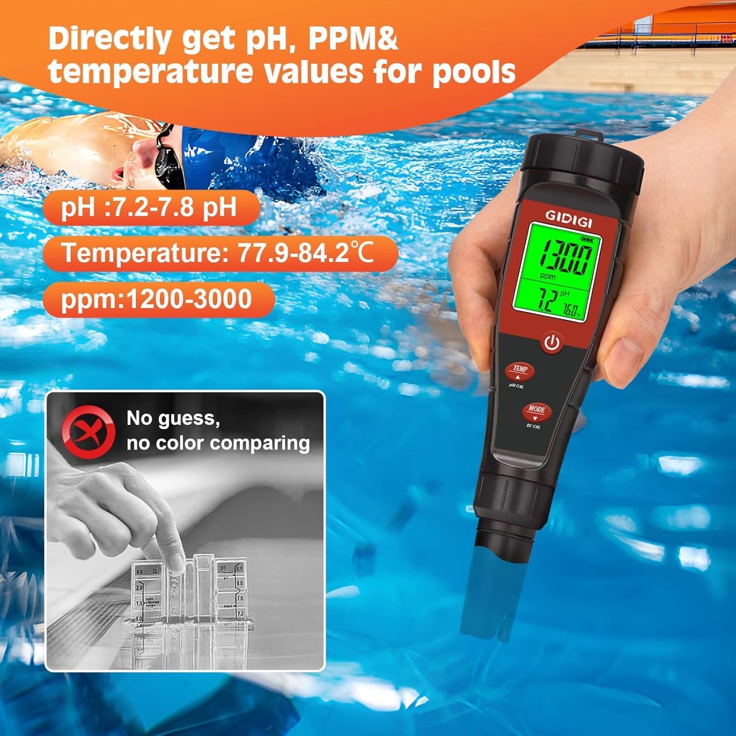 Digital pH Tester for Water, pH Meter for Hydroponic Water, TDS Tester EC PPM Test for Plant Nutrients, 4-in-1 Meter for Conductivity, pH Pen for Drinking Water, DWC, Indoor Plants