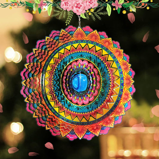 FONMY Wind Spinner 3D Stainless Steel Christmas Decoration Room Decor Indoor/Outdoor Garden Decoration Hanging Ornaments Kinetic Yard Art Decorations 12 inches Multi Red Mandala Wind Spinners